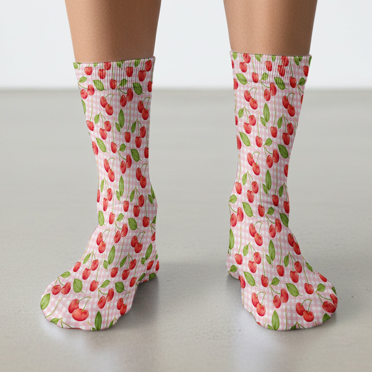 Sweet Red Cherry Gingham Pattern Socks, Cute Medical Staff Socks