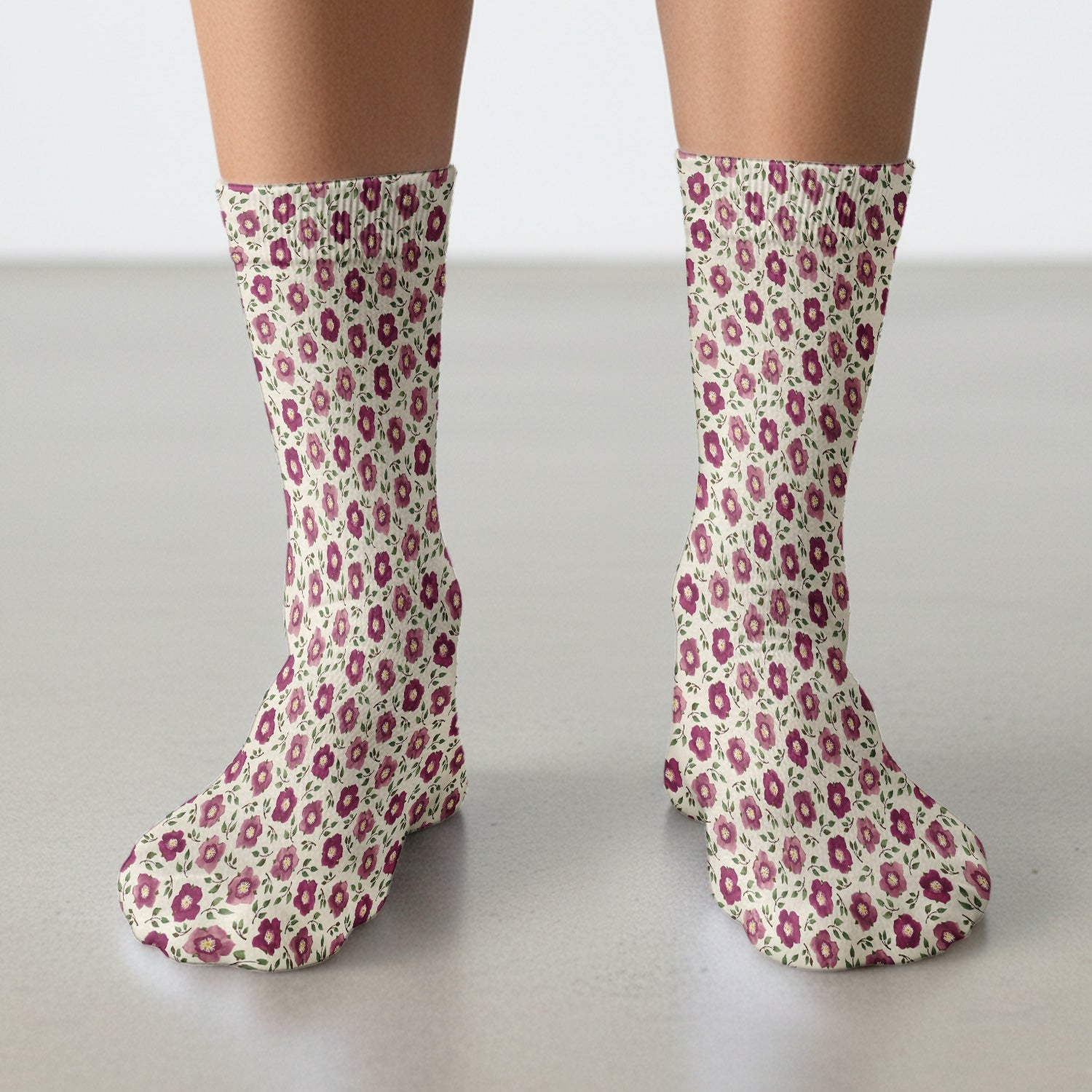Purple Floral Blossom Leaf Pattern Nurse Socks, Socks for Nurse Doctor