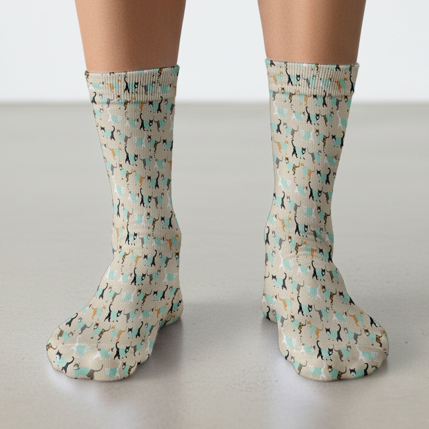 Playful Cat Nurse All Over Print Socks, Breathable Fabrics Medical Uniform