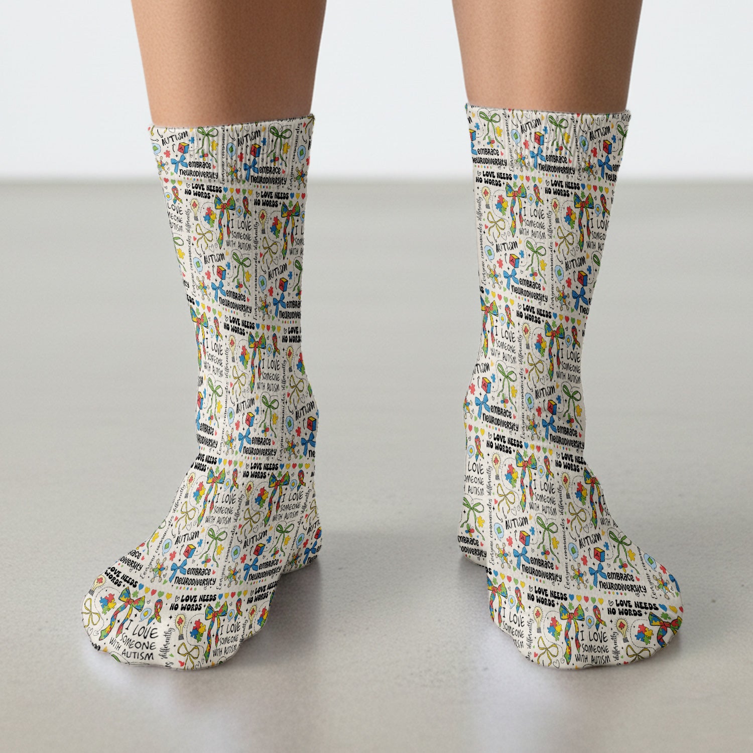Autism Awareness Puzzle Ribbon Pattern Print Socks, Adult Socks for Men and Women