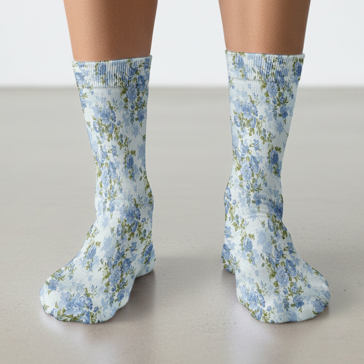 Cute Blue Floral Pattern Socks, Socks for Nurse Doctor