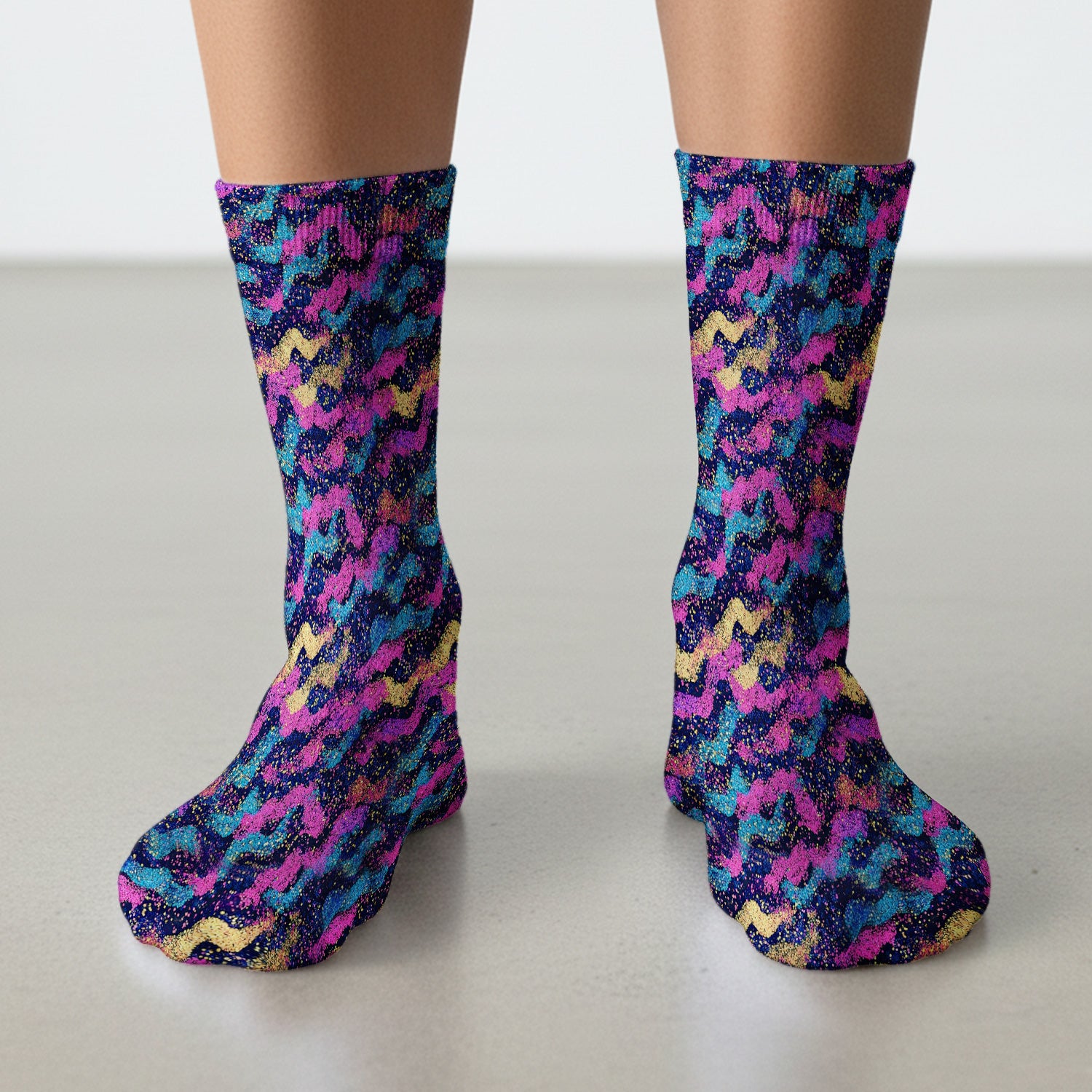 Neon Glitter Galaxy Wavy Pattern Socks, Socks for Nurse Doctor