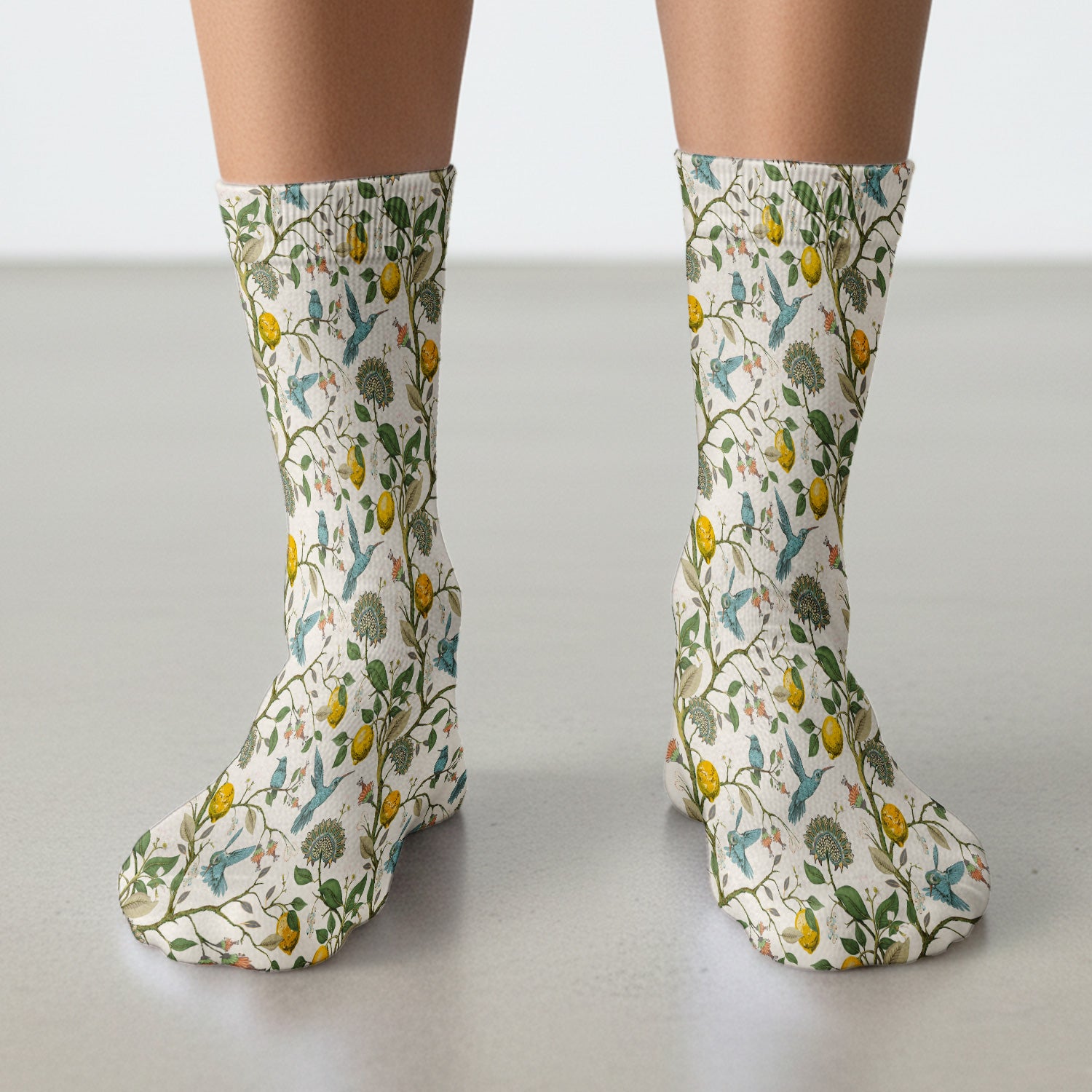 Cute Hummingbird Lemon Floral Pattern Socks, Adult Socks for Men and Women