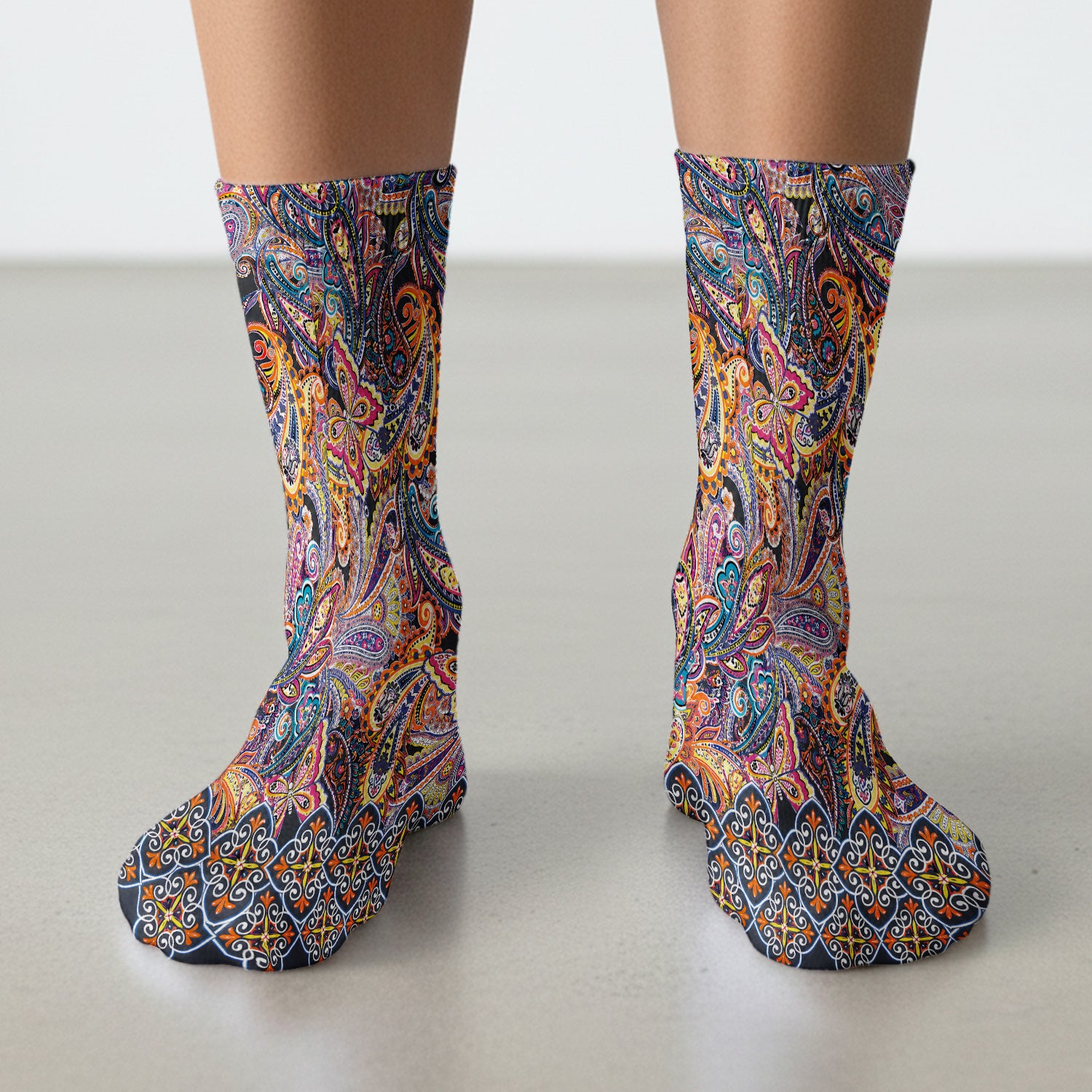 Colorful Bohemian Paisley Floral Pattern Socks, Adult Socks for Men and Women