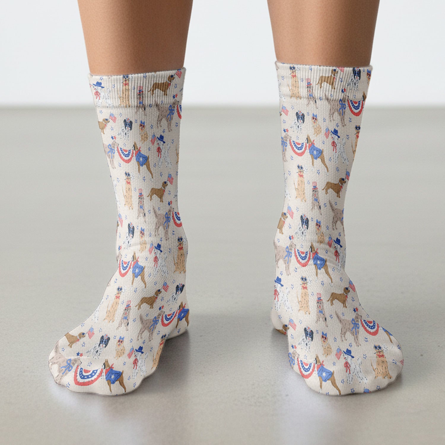 Patriotic Dog Parade Pattern Socks, Adult Socks for Men and Women