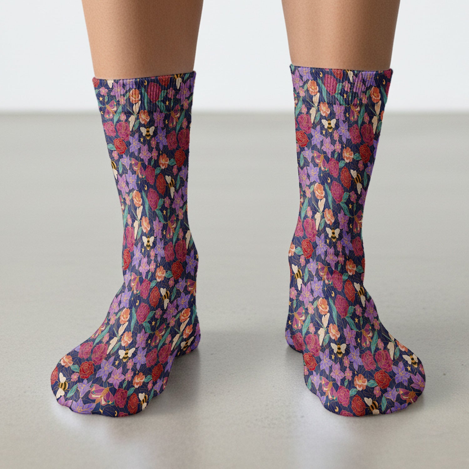 Charming Floral Garden With Bees And Dragonflies Socks, Adult Socks for Men and Women
