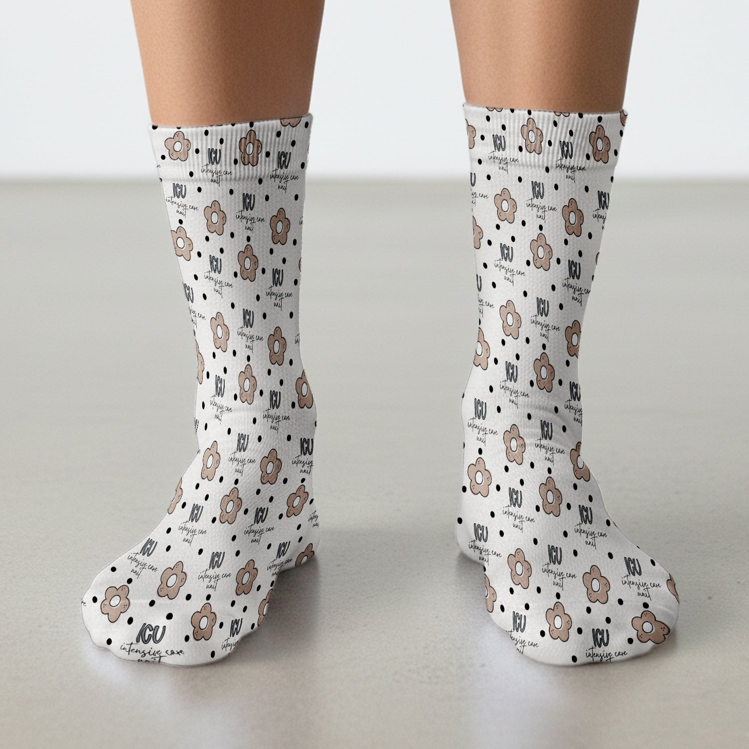Cute ICU Nurse Flower Polka Dot Pattern Socks, Adult Socks for Men and Women
