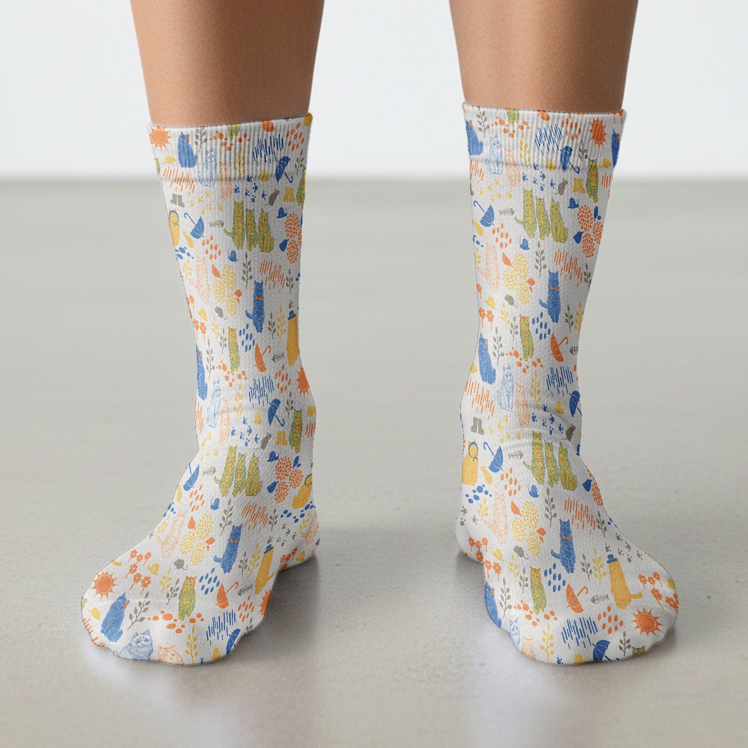 Cozy Rainy Day Cat Lover Nature Nurse Pattern Socks, Adult Socks for Men and Women