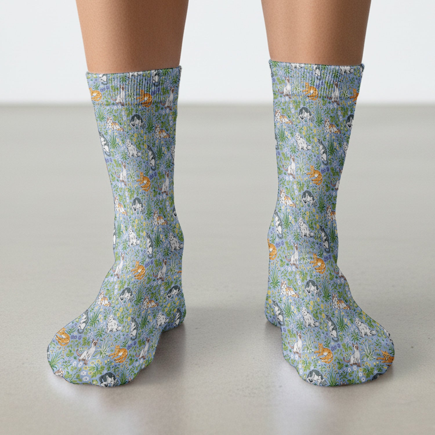 Cute Floral Cat Garden Pattern Medical Socks, Breathable Fabrics Medical Uniform