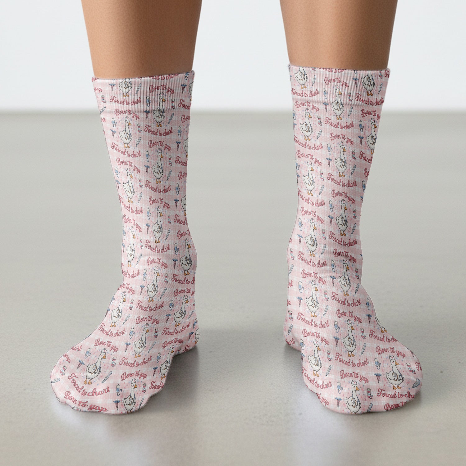 Funny Nurse Goose, Born To Yap Forced To Chart Pattern Socks, Adult Socks for Men and Women