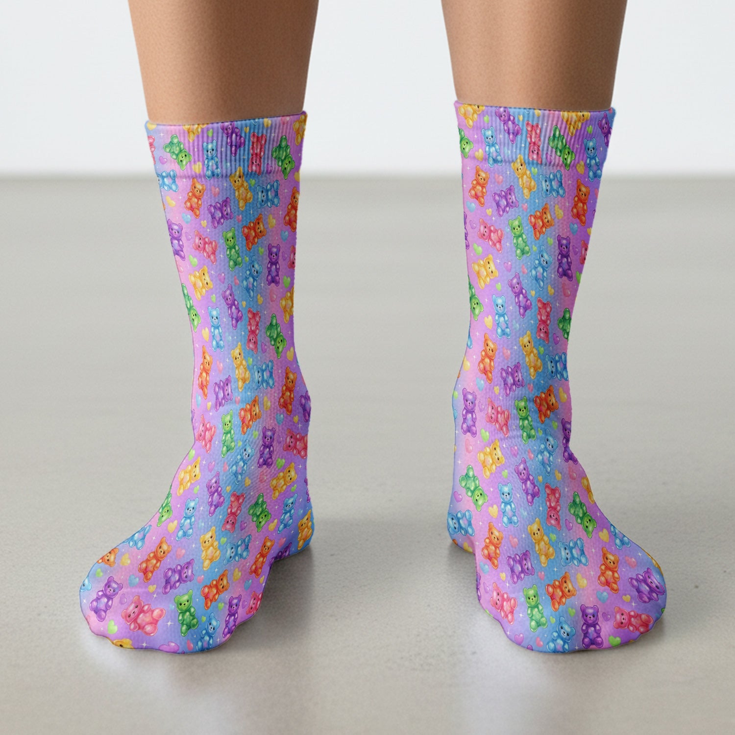 Colorful Gummy Bear Pattern Floral Socks, Adult Socks for Men and Women