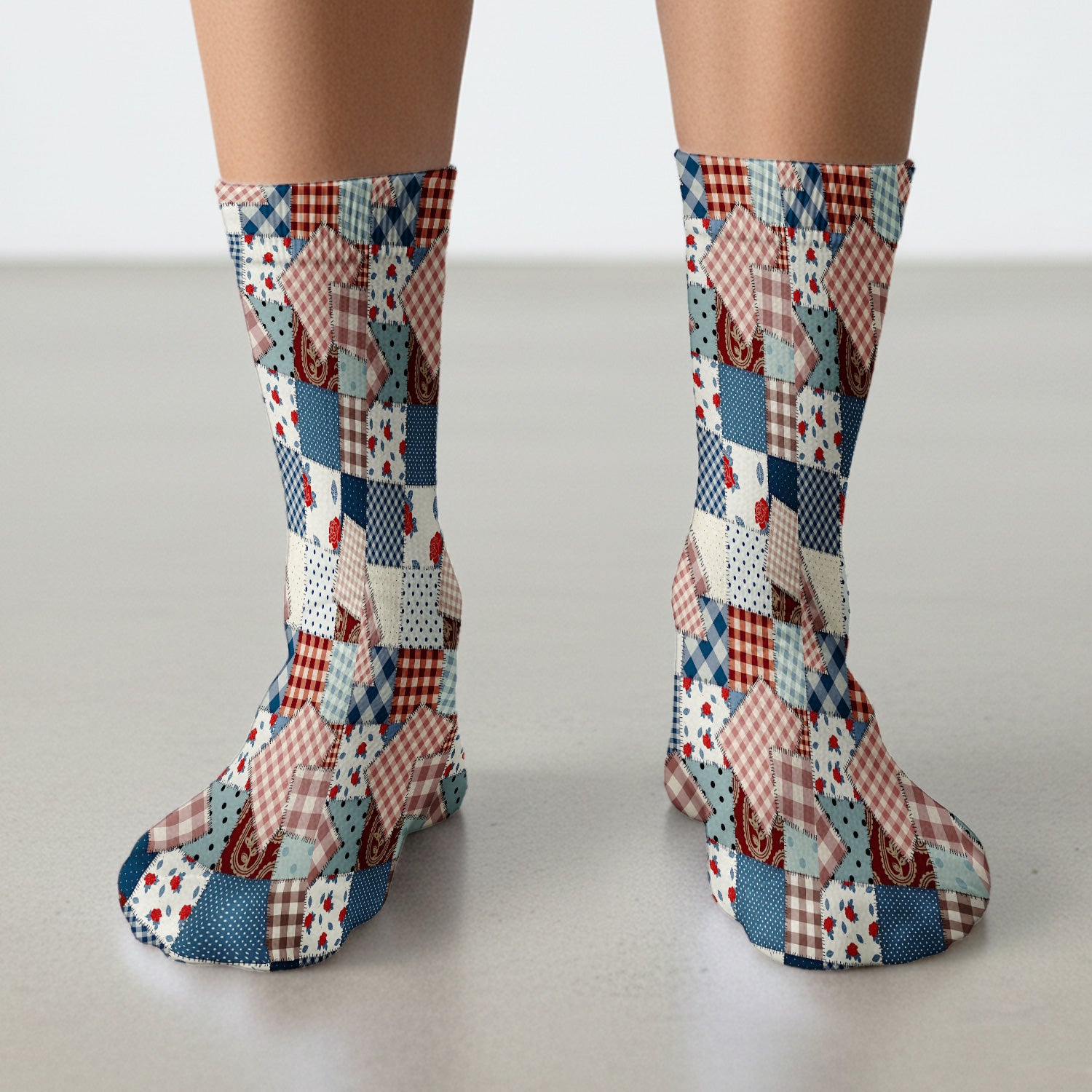 Retro Patchwork Plaid Quilt Pattern Socks, Socks for Nurse Doctor