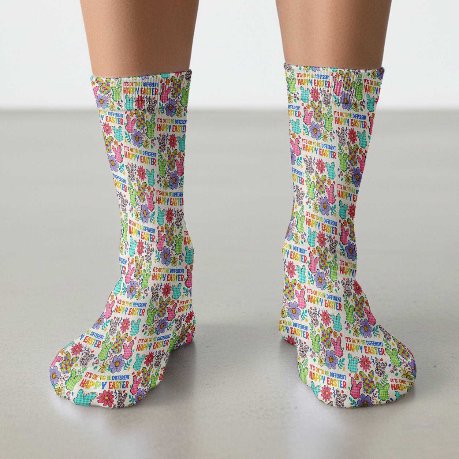 Happy Easter Bunny Floral Print Socks, Breathable Fabrics Medical Uniform