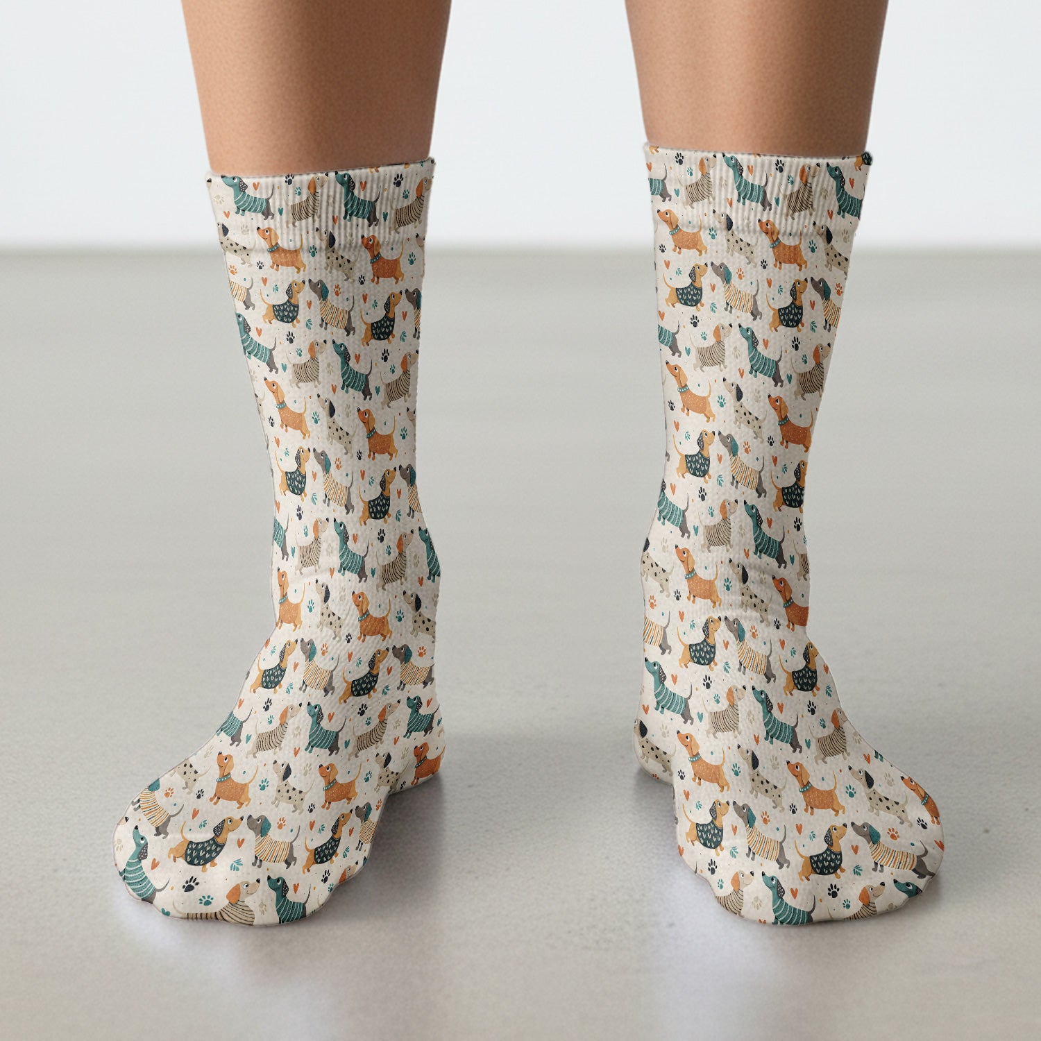 Fun Dachshund Dog Paw Heart Pattern Socks, Breathable Fabrics Medical Uniform