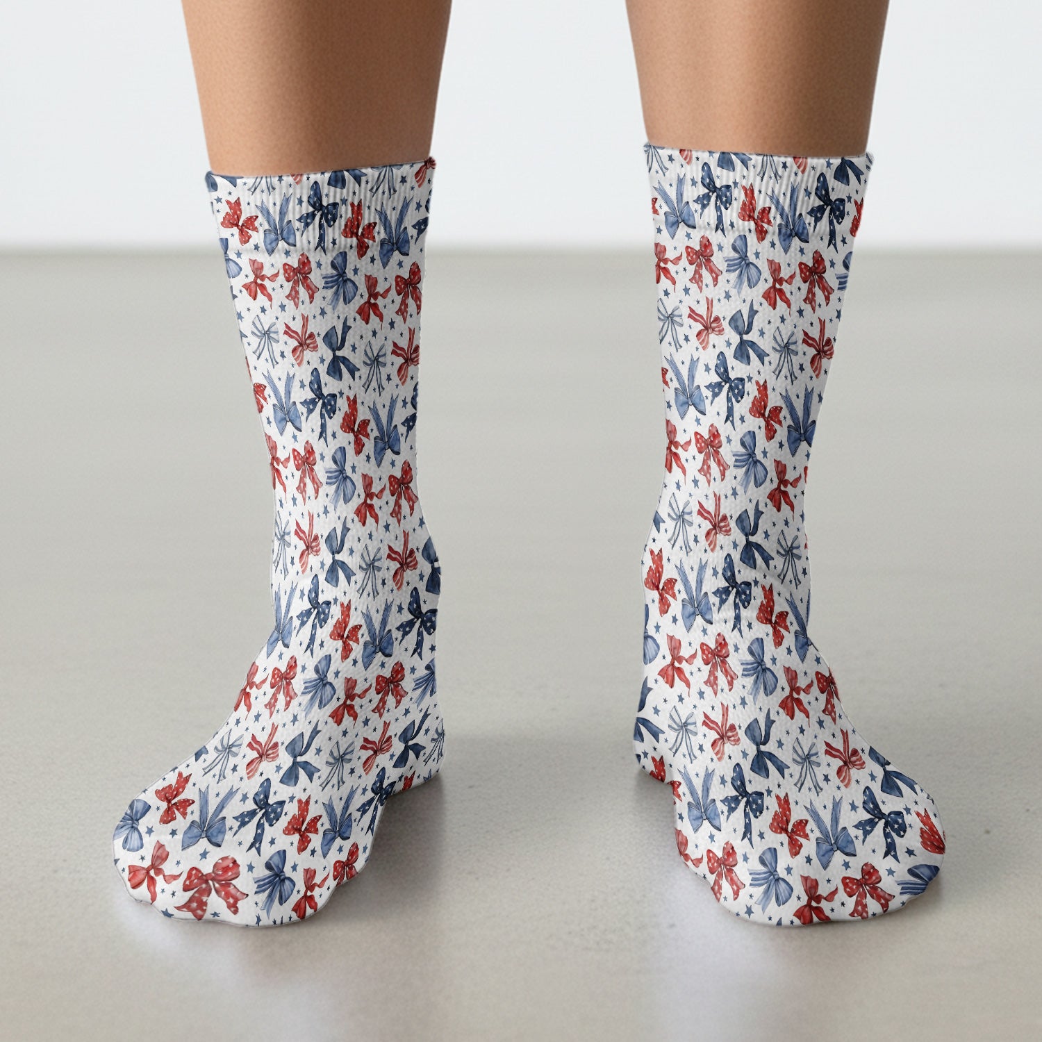 Patriotic Red Blue Ribbon Pattern Socks, Adult Socks for Men and Women