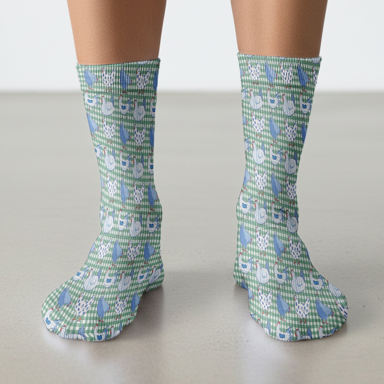 Blue Chicken Gingham Pattern Socks, Socks for Nurse Doctor