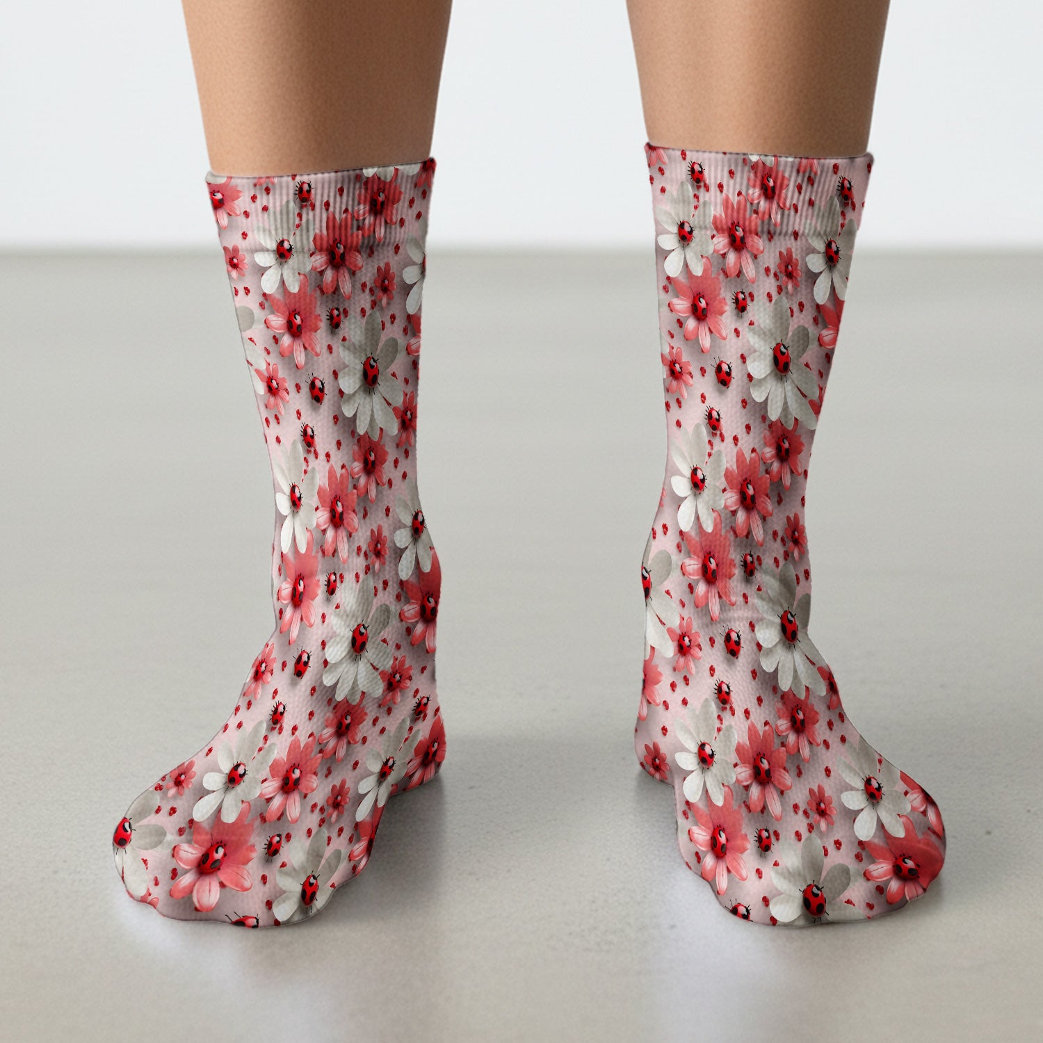 Red Ladybug Flower Pattern Socks, Breathable Fabrics Medical Uniform