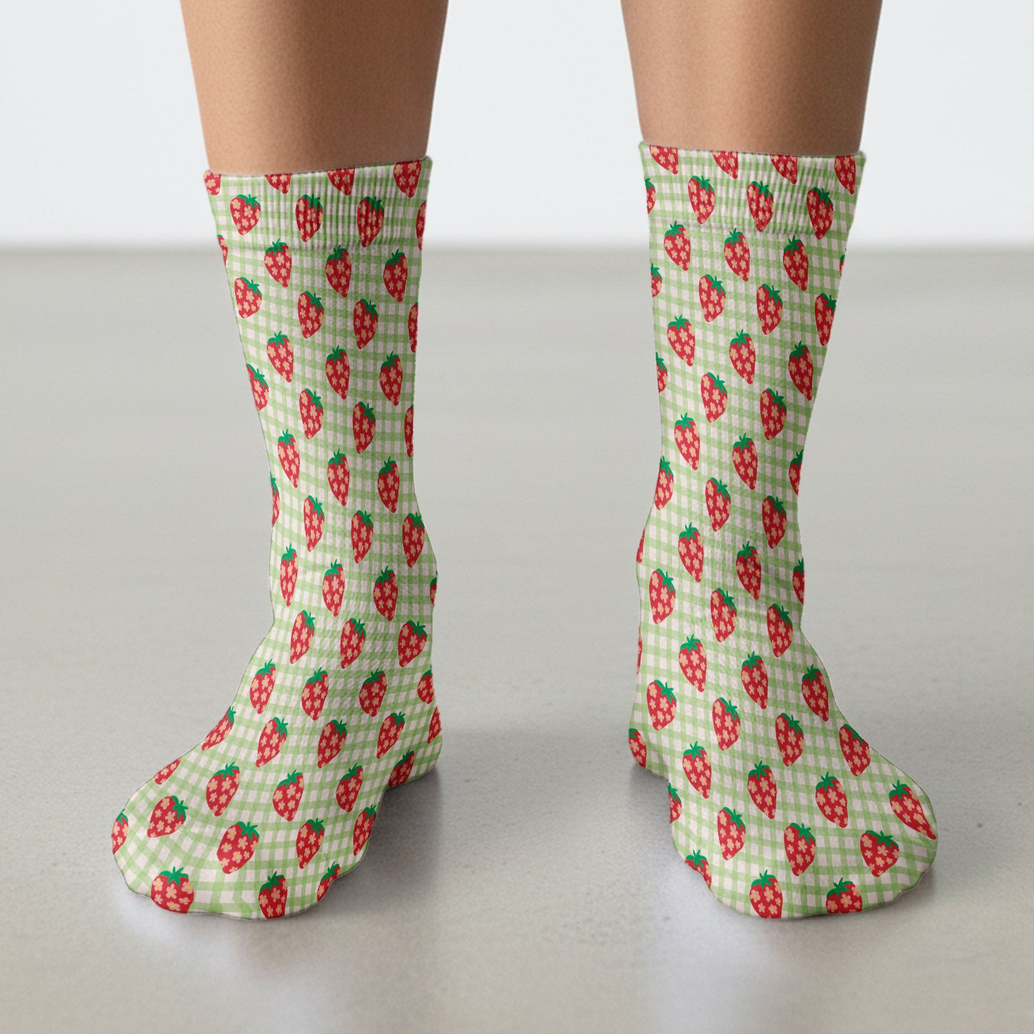 Sweet Strawberry Gingham Pattern Socks, Cute Medical Staff Socks