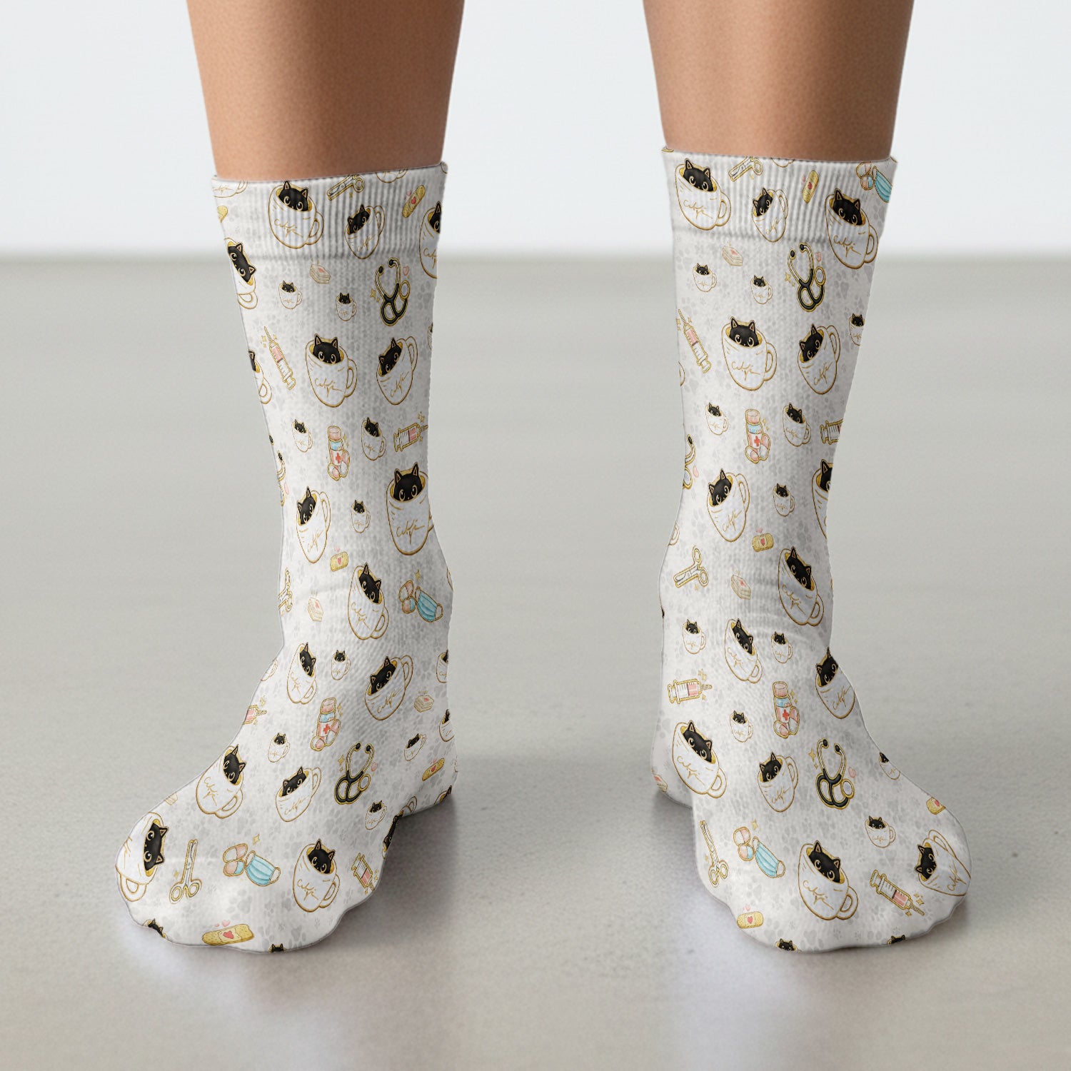 Cute Coffee Cat Medical Print Socks, Adult Socks for Men and Women