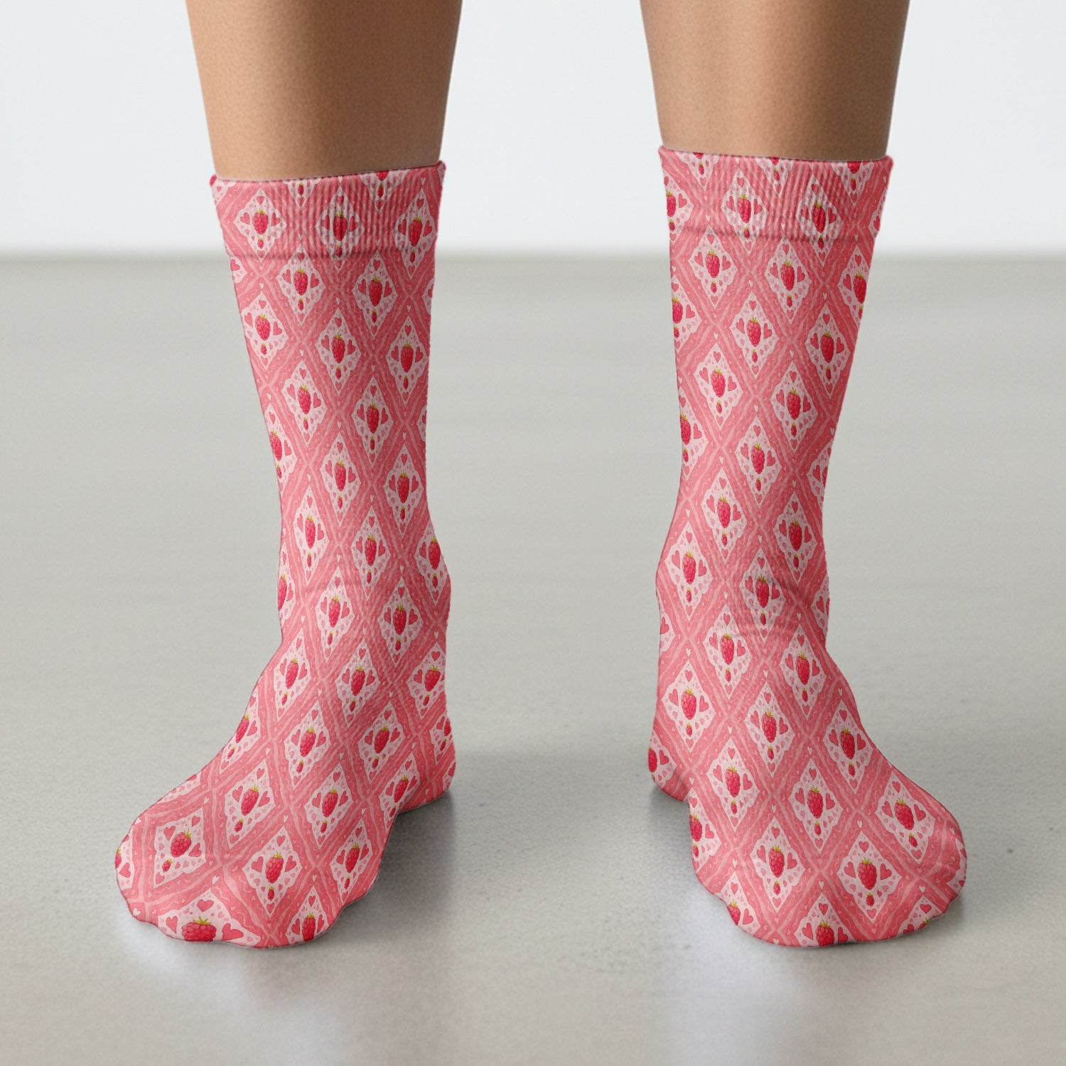 Sweet Red Cherry Gingham Pattern Socks, Cute Medical Staff Socks
