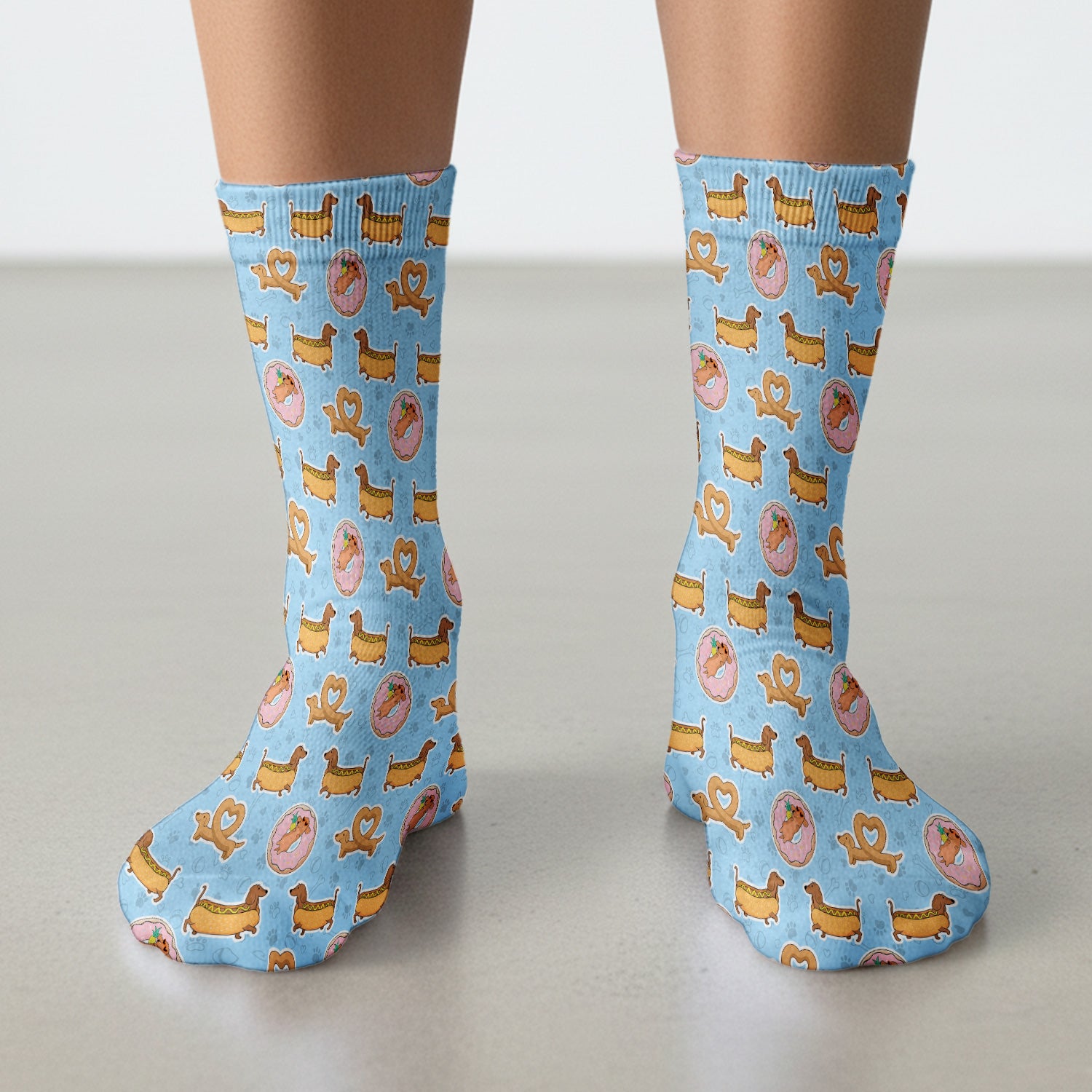 Cute Dachshund Donut Heart Pattern Socks, Socks for Nurse Doctor