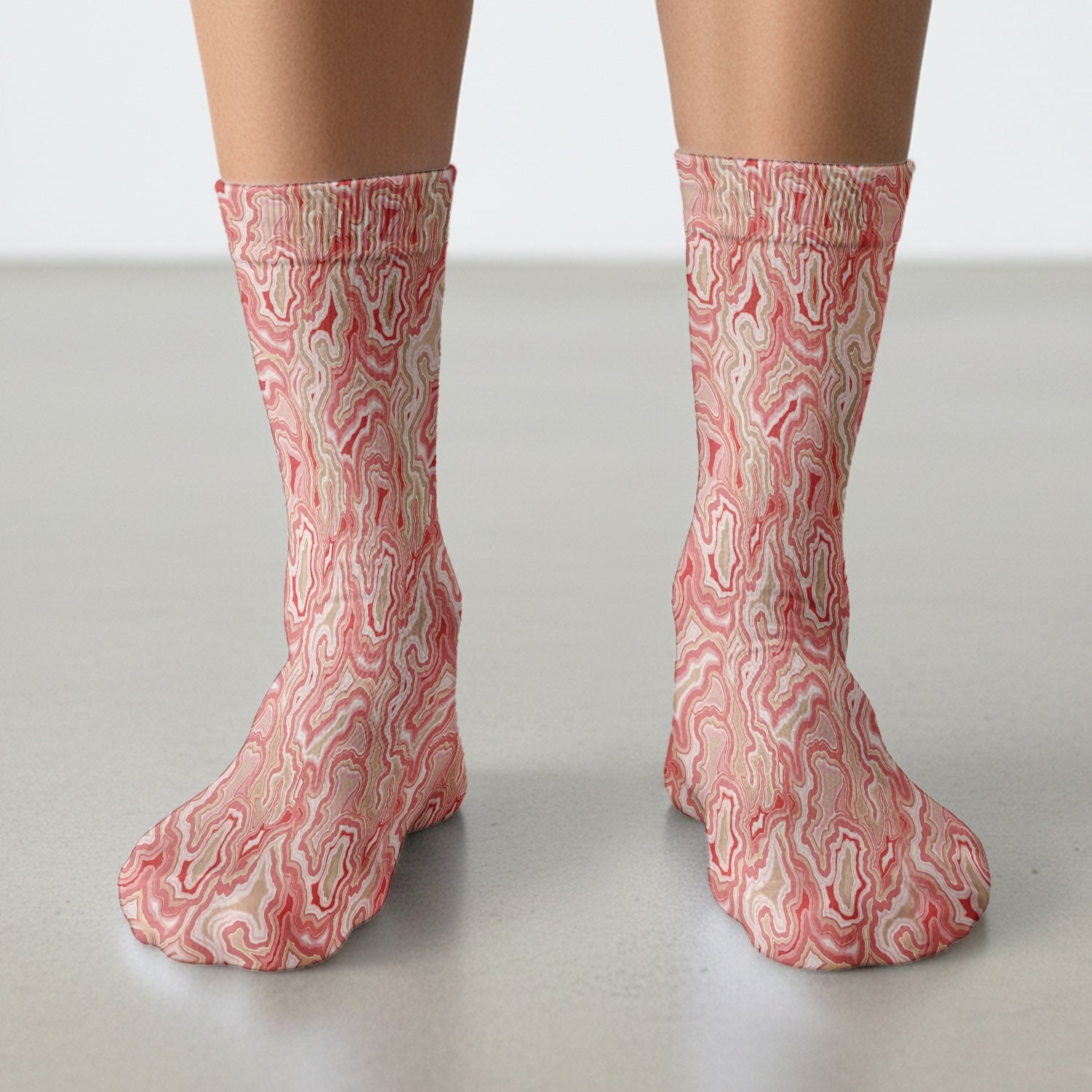 Pink Marble Swirl Abstract Pattern Socks, Adult Socks for Men and Women