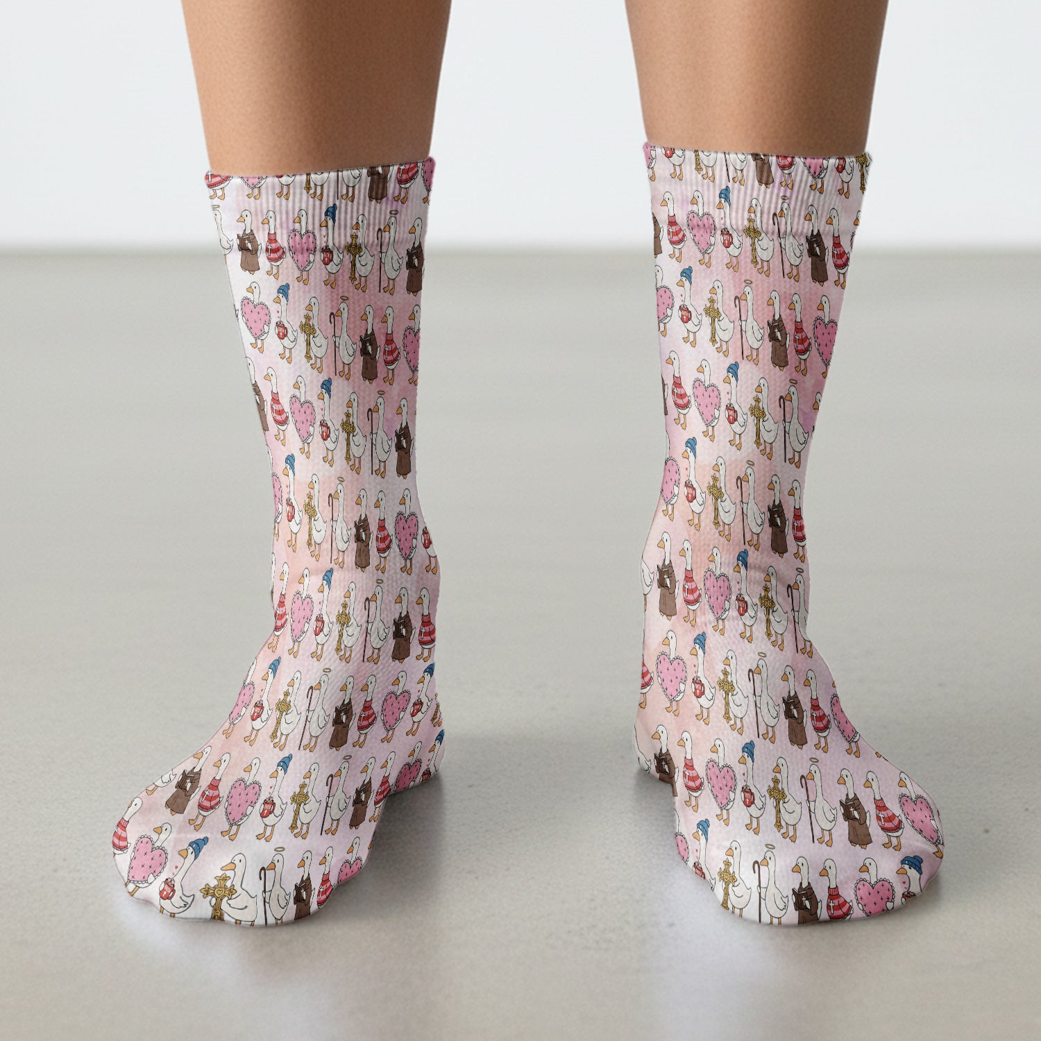 Goose Valentine Heart Illustration Design Socks, Breathable Fabrics Medical Uniform