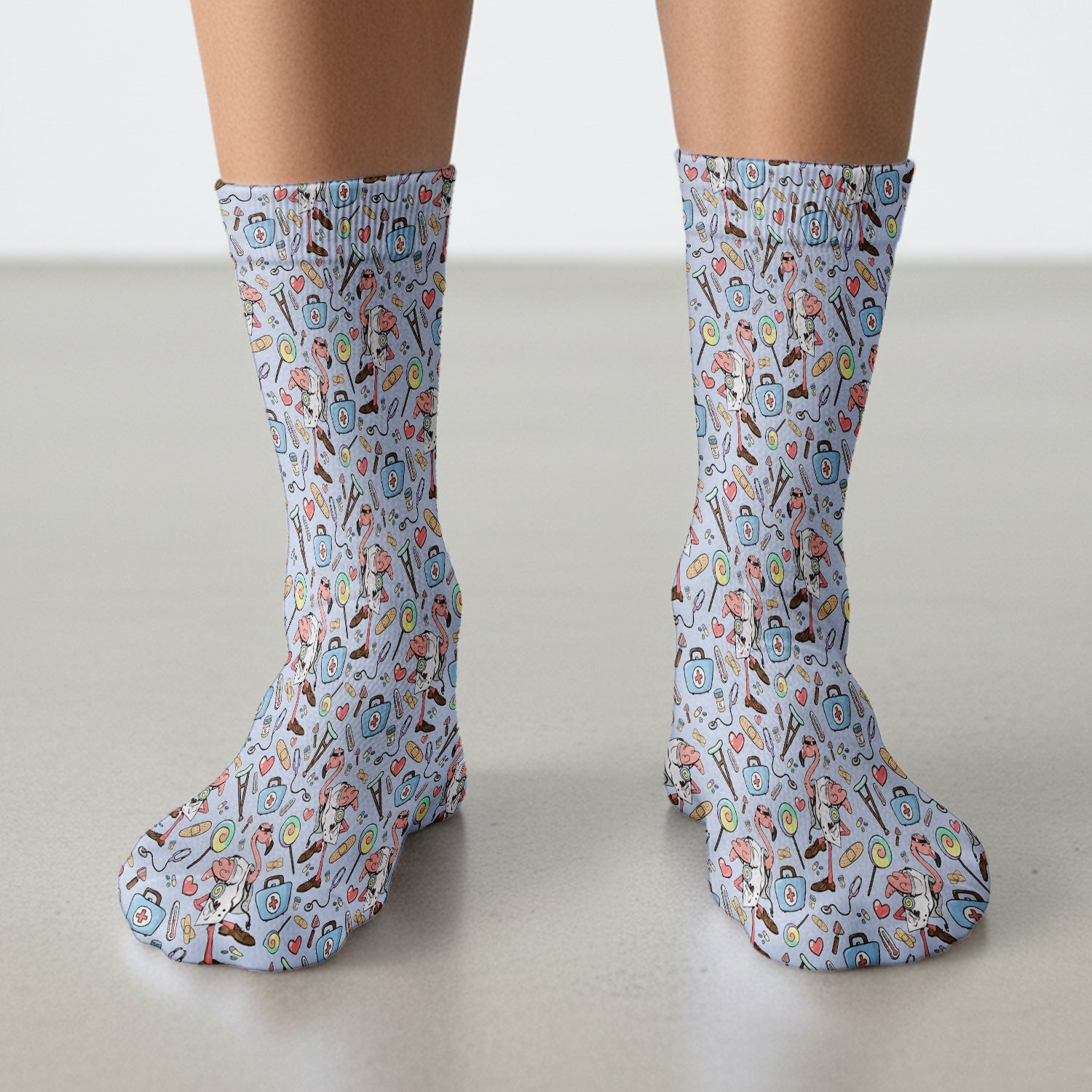 Flamingo Nurse Medical Care Pattern Socks, Adult Socks for Men and Women