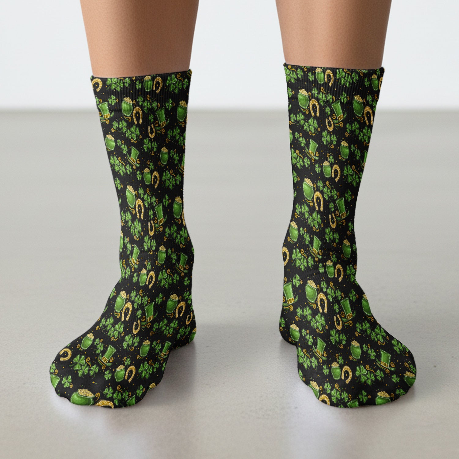 St. Patrick Shamrock Pattern Socks, Adult Socks for Men and Women