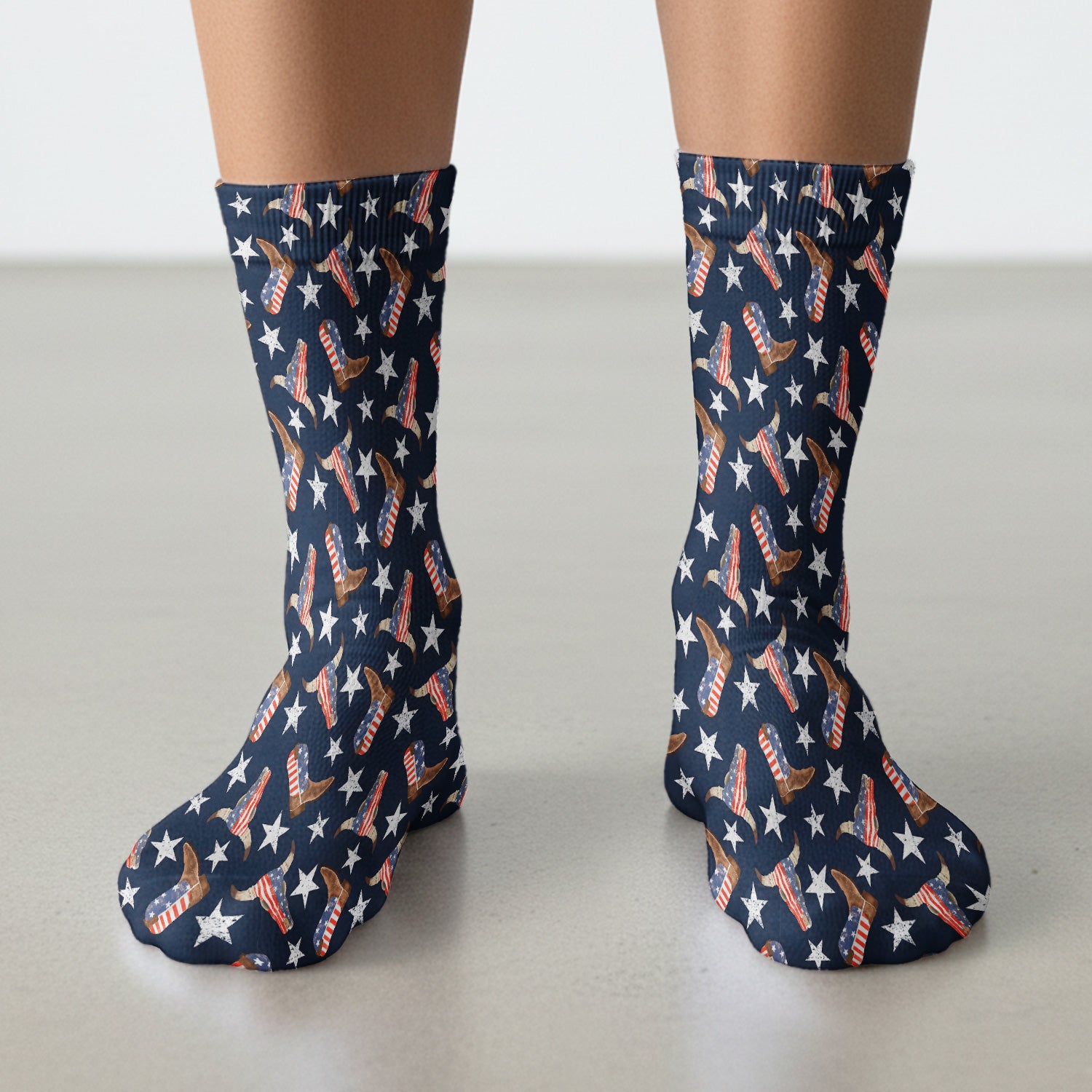 Western Boots Stars Pattern Socks, Adult Socks for Men and Women