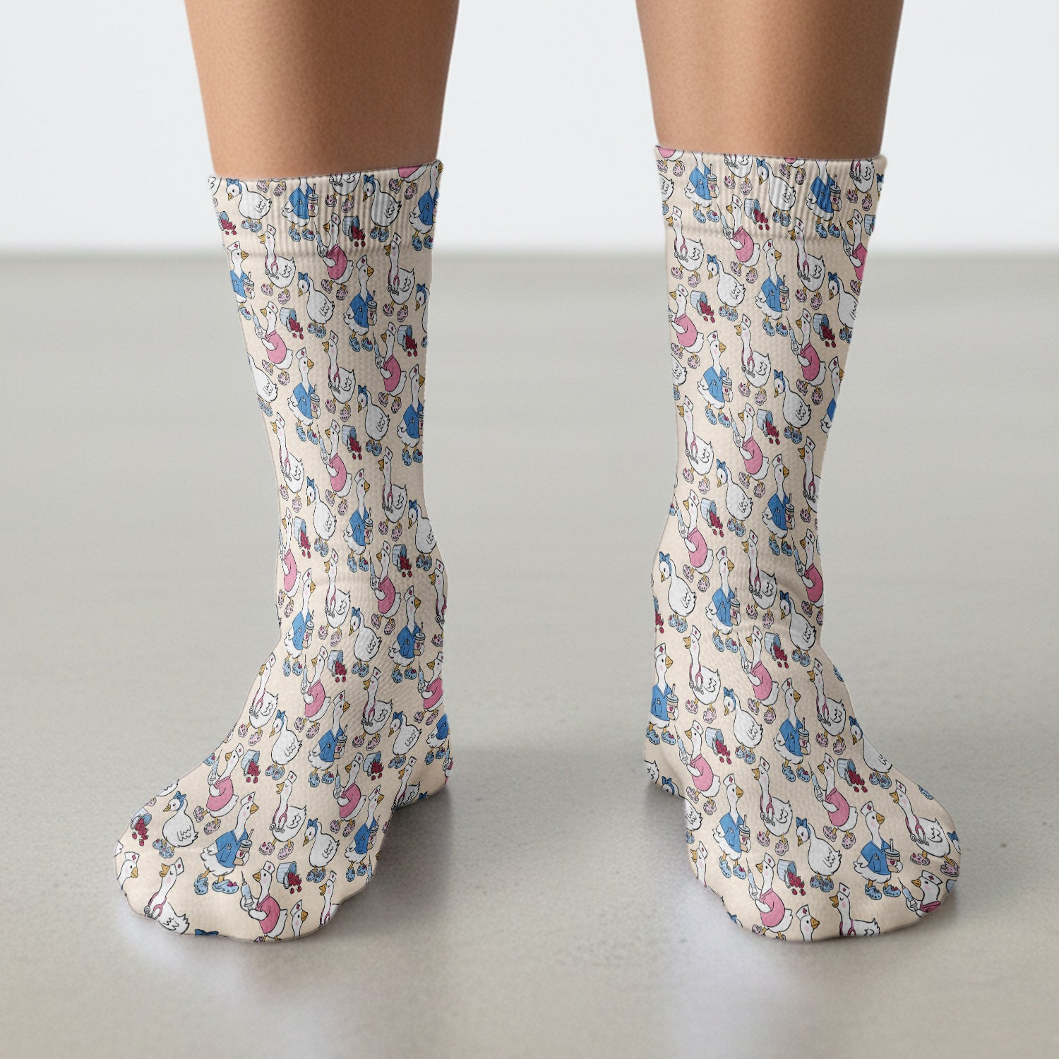 Cute Nurse Goose Cartoon Pattern Socks, Adult Socks for Men and Women