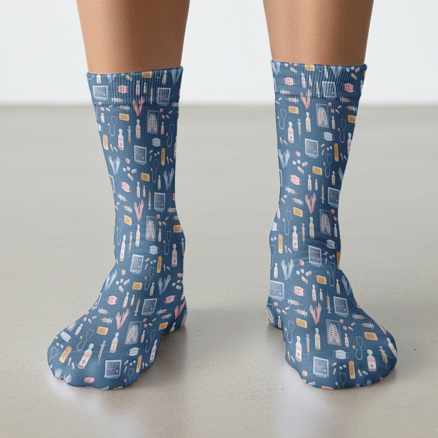 Medical Tools Gloves Syringe Pill Monitor Pattern Socks, Adult Socks for Men and Women