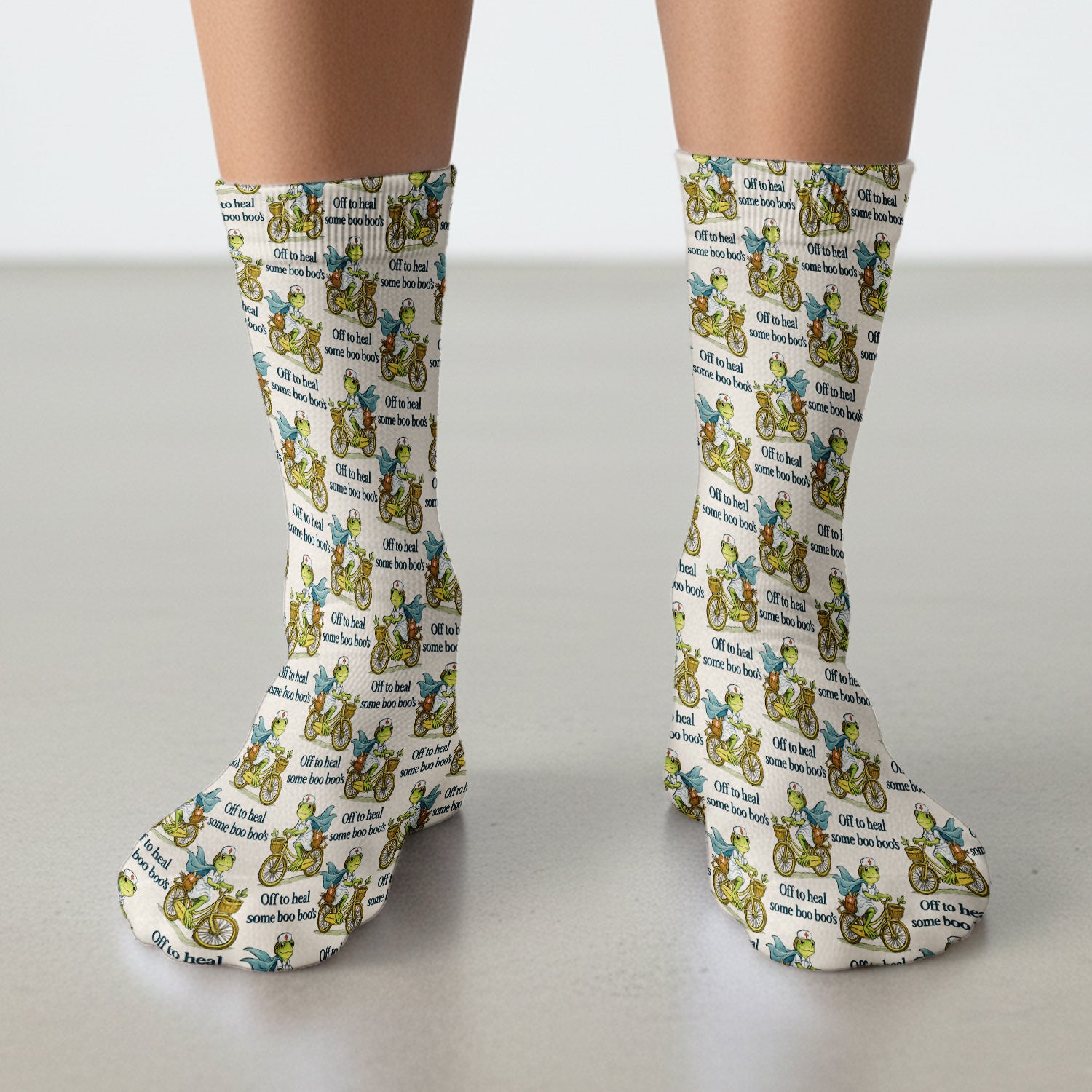 Funny Frog Nurse Cycling Pattern Socks, Breathable Fabrics Medical Uniform