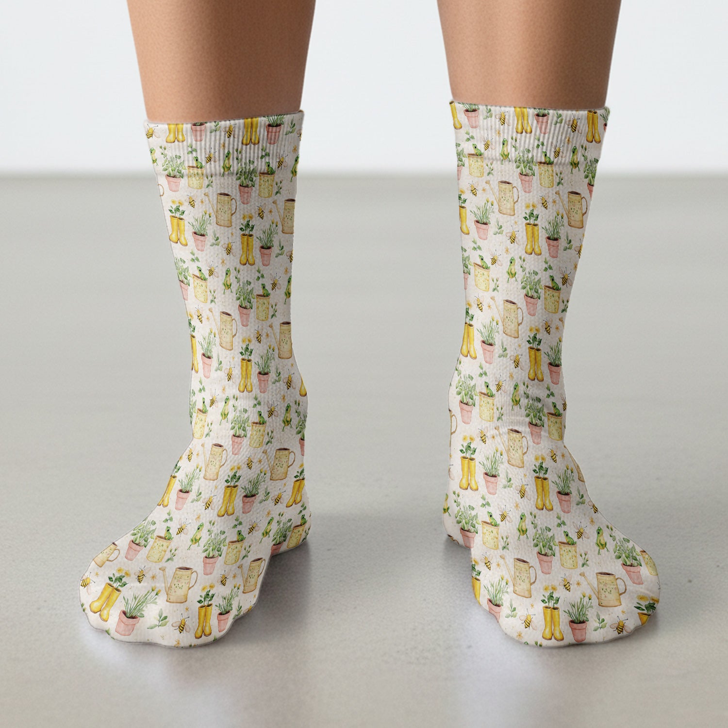 Cute Nurse Frog And Bee Garden Pattern Socks, Adult Socks for Men and Women