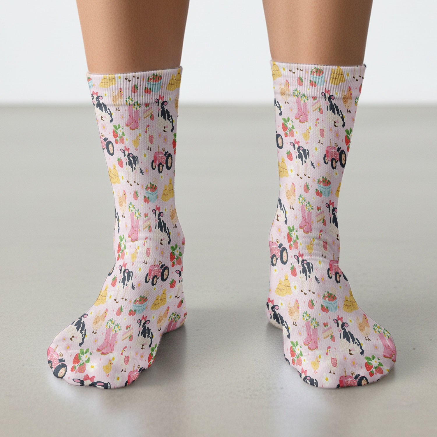 Cute Farm Animals & Strawberry Garden Pattern Socks, Adult Socks for Men and Women