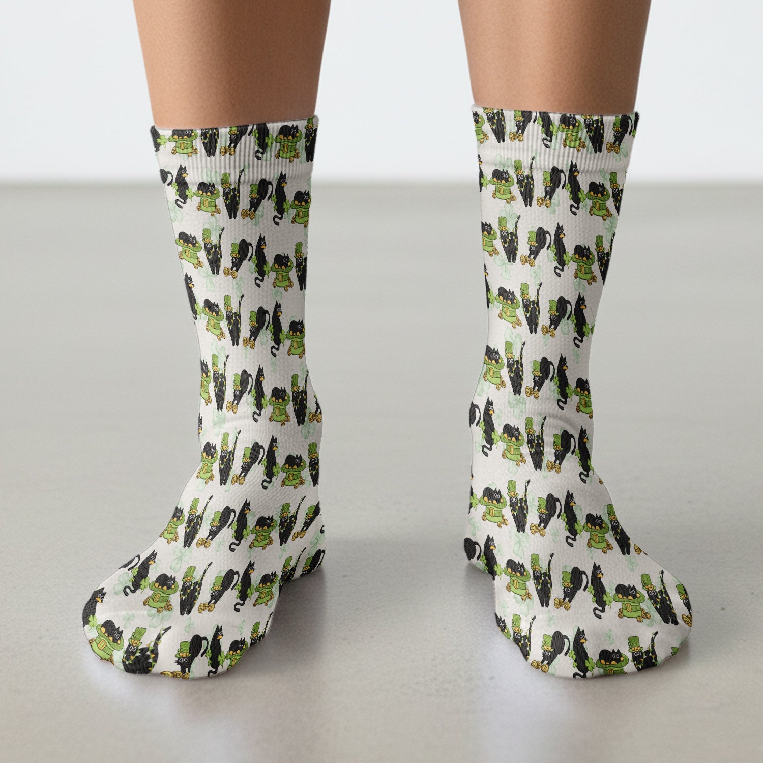 St. Patrick Black Cat Clover Print Medical Socks, Socks for Nurse Doctor