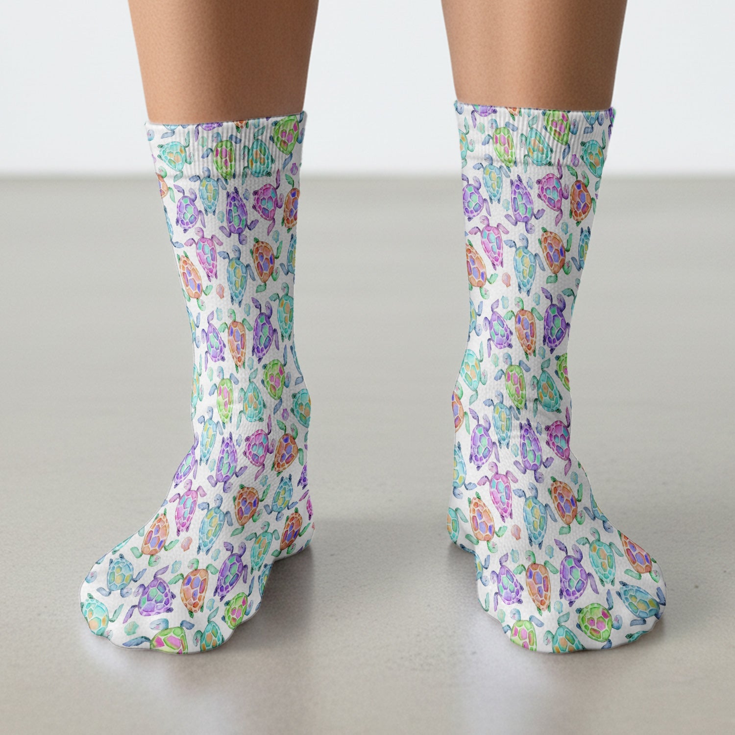 Colorful Sea Turtle Shell Pattern Socks, Adult Socks for Men and Women