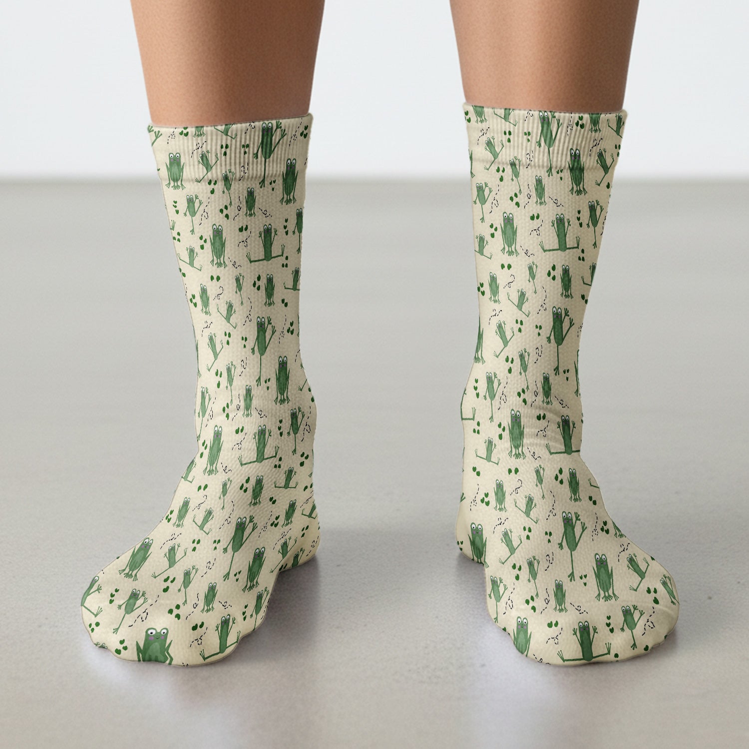 Frog Jumping Footprint Trail Pattern Socks, Adult Socks for Men and Women