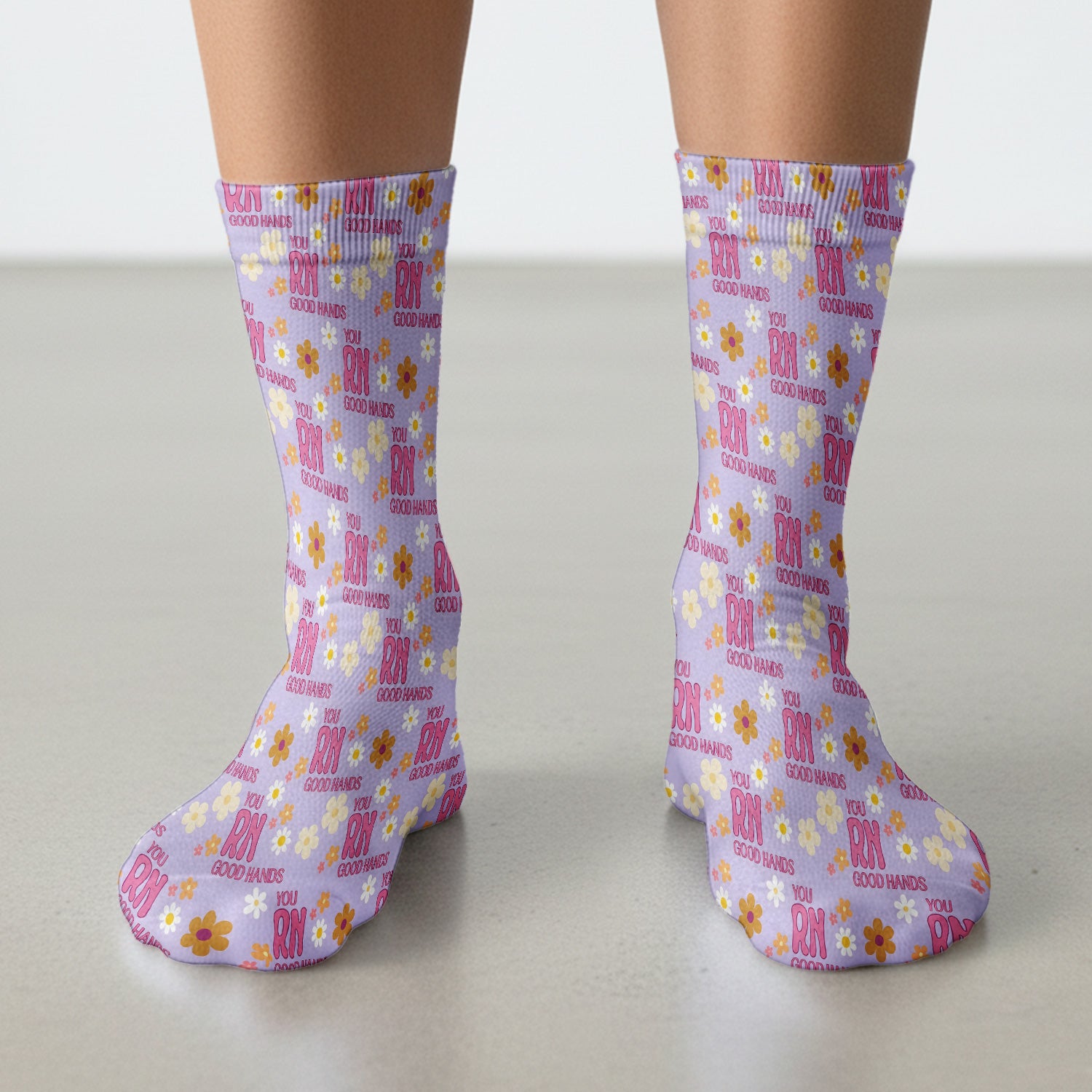 You RN Good Hands Floral Daisy Pattern Socks, Adult Socks for Men and Women