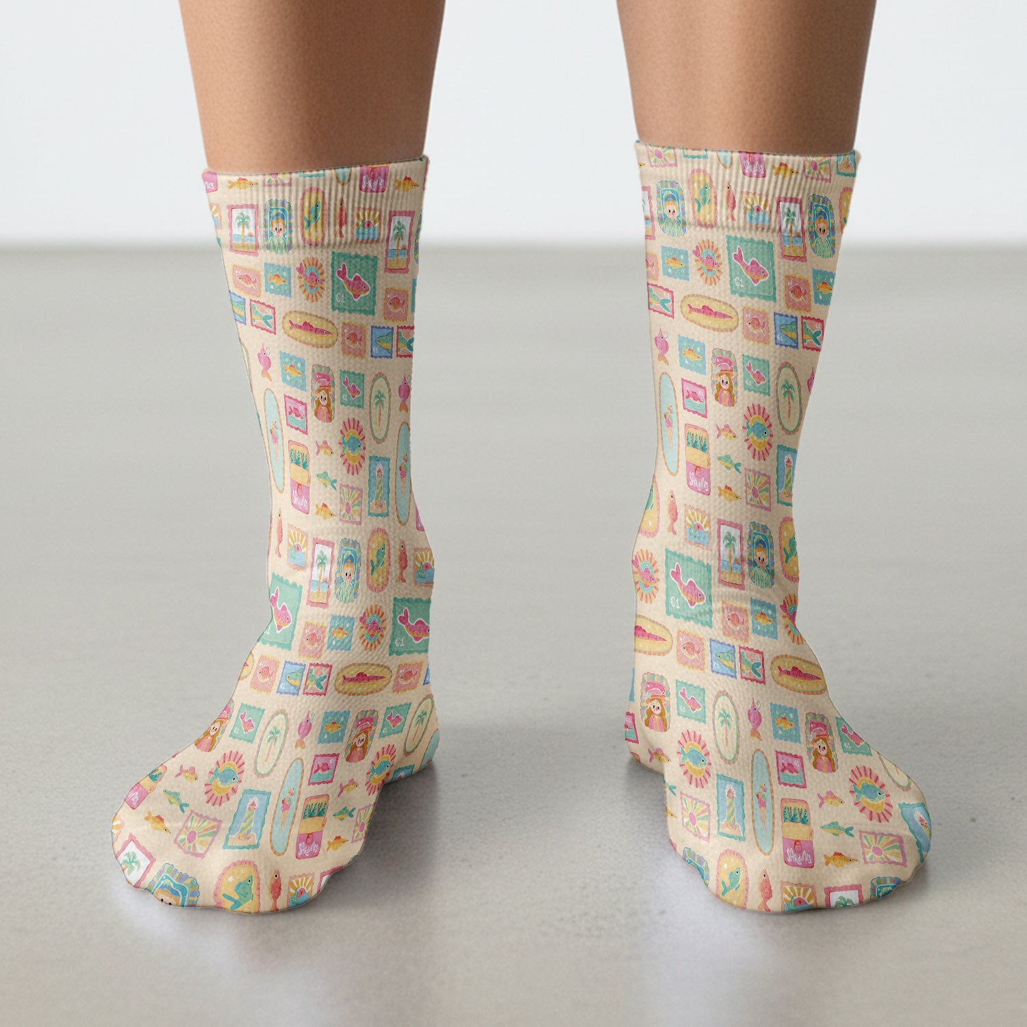 Coastal Vintage Postage Stamp Pattern Socks, Breathable Fabrics Medical Uniform