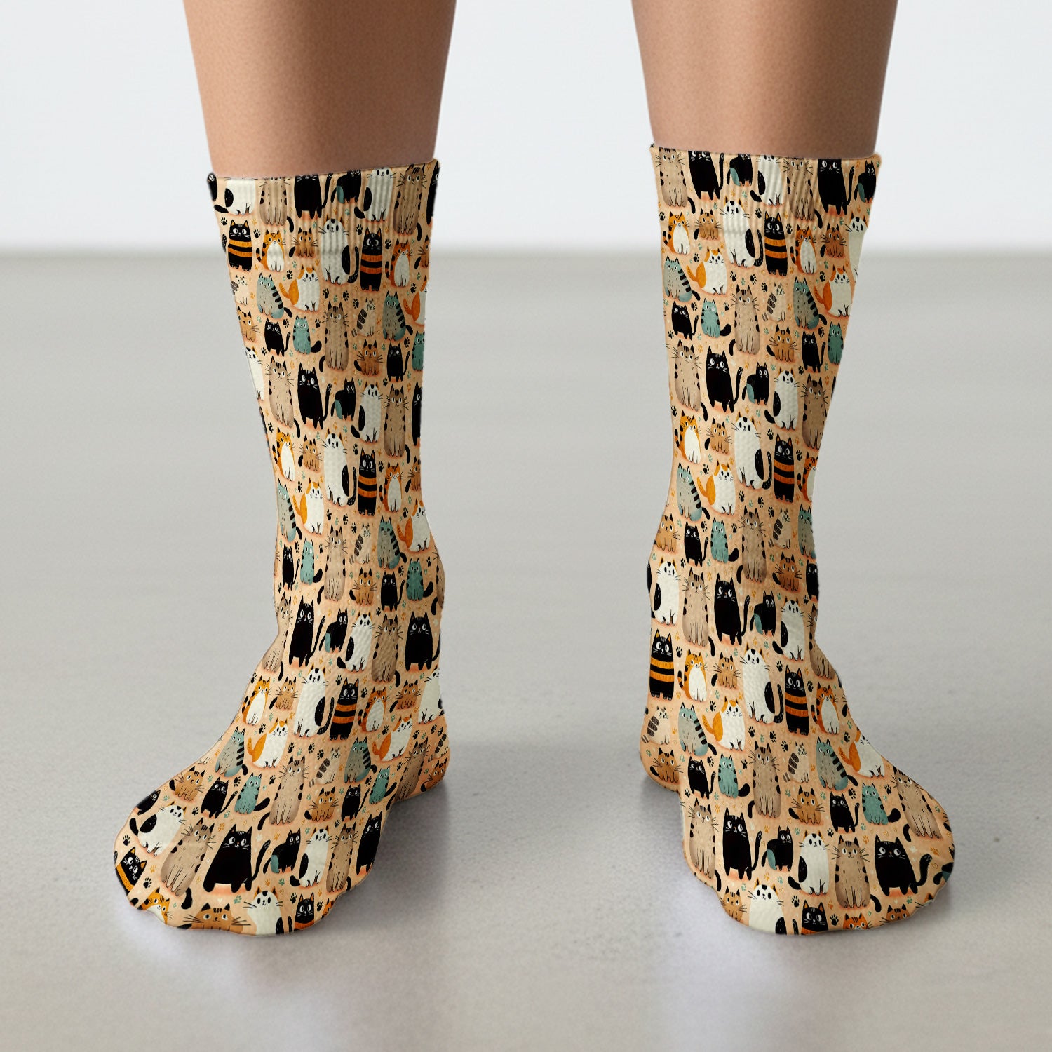 Cat Parade Doodle Pattern Socks, Breathable Fabrics Medical Uniform