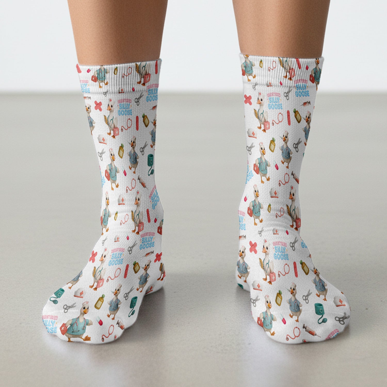 Funny Goose Nurse Scrubs Sock for Women, Registered Silly Goose Socks, Cute Medical Uniform for RN CNA LPN