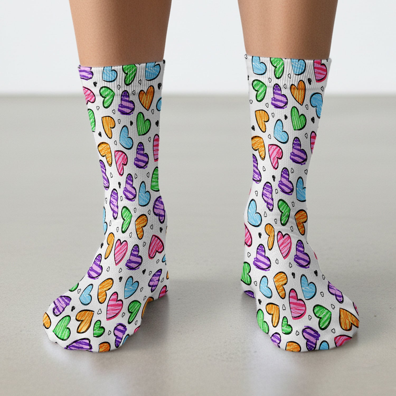 Colorful Doodle Heart Pattern Socks, Adult Socks for Men and Women
