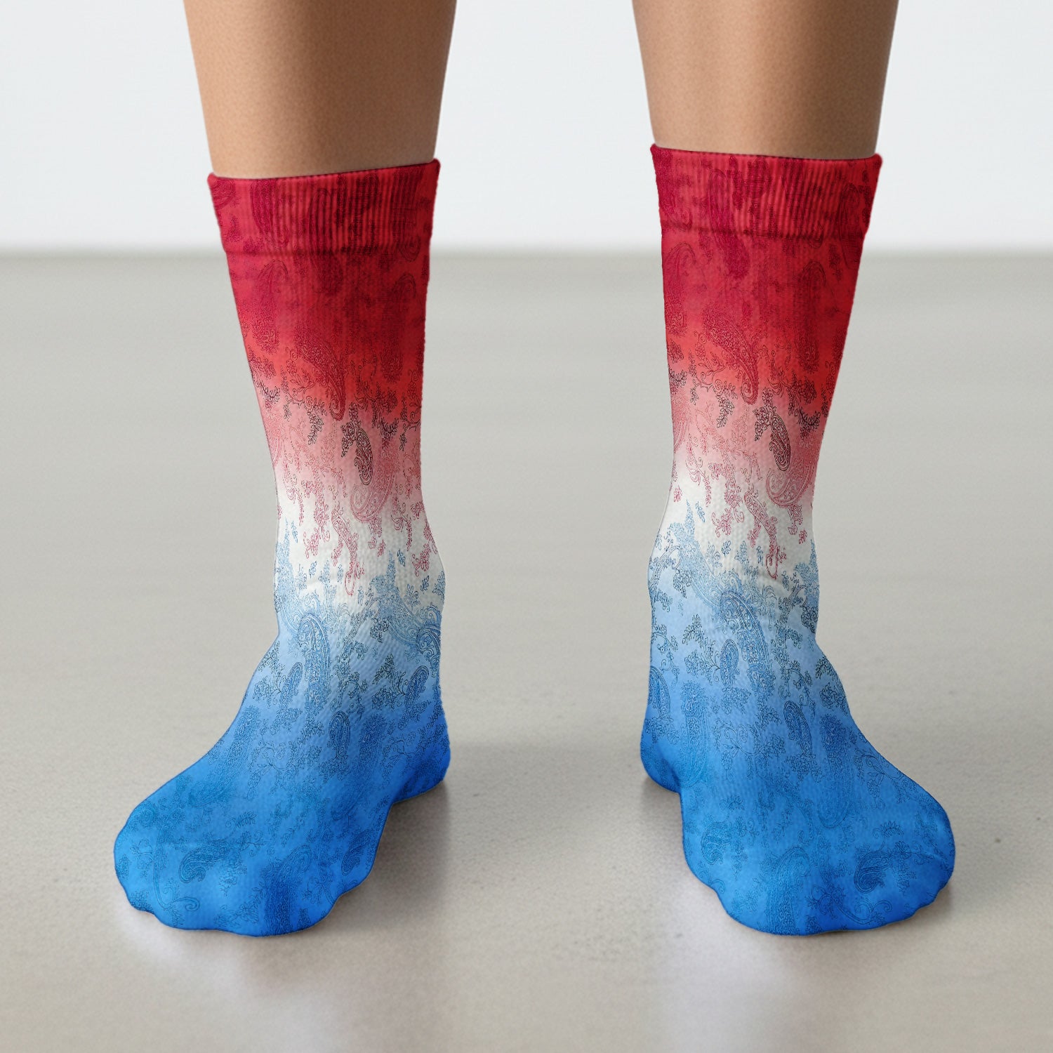 Red Blue Paisley Ombre Pattern Socks, Adult Socks for Men and Women