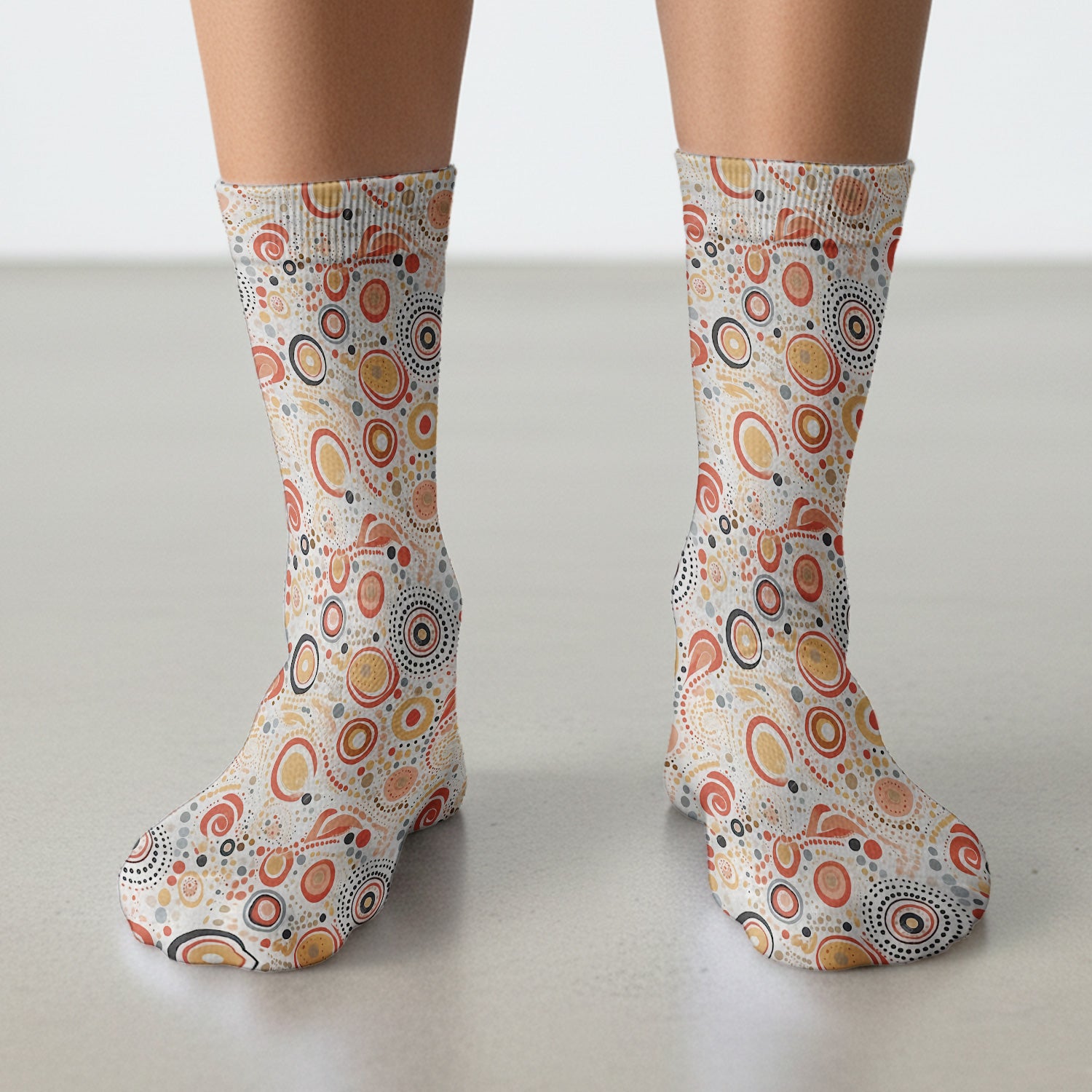 Abstract Earth Tone Dot Circle Pattern Medical Socks, Breathable Fabrics Medical Uniform
