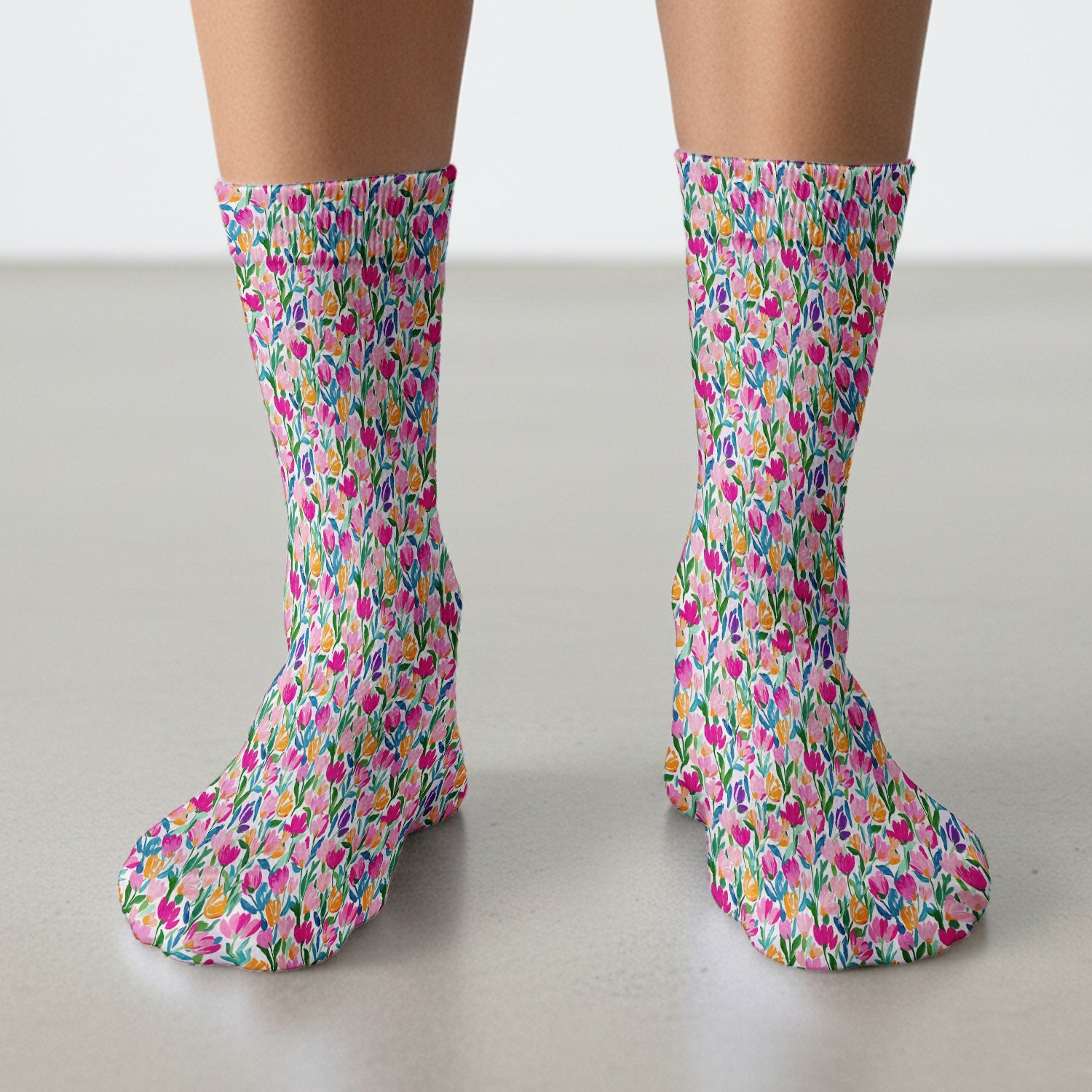 Vibrant Tulip Meadow Pattern Socks, Socks for Nurse Doctor
