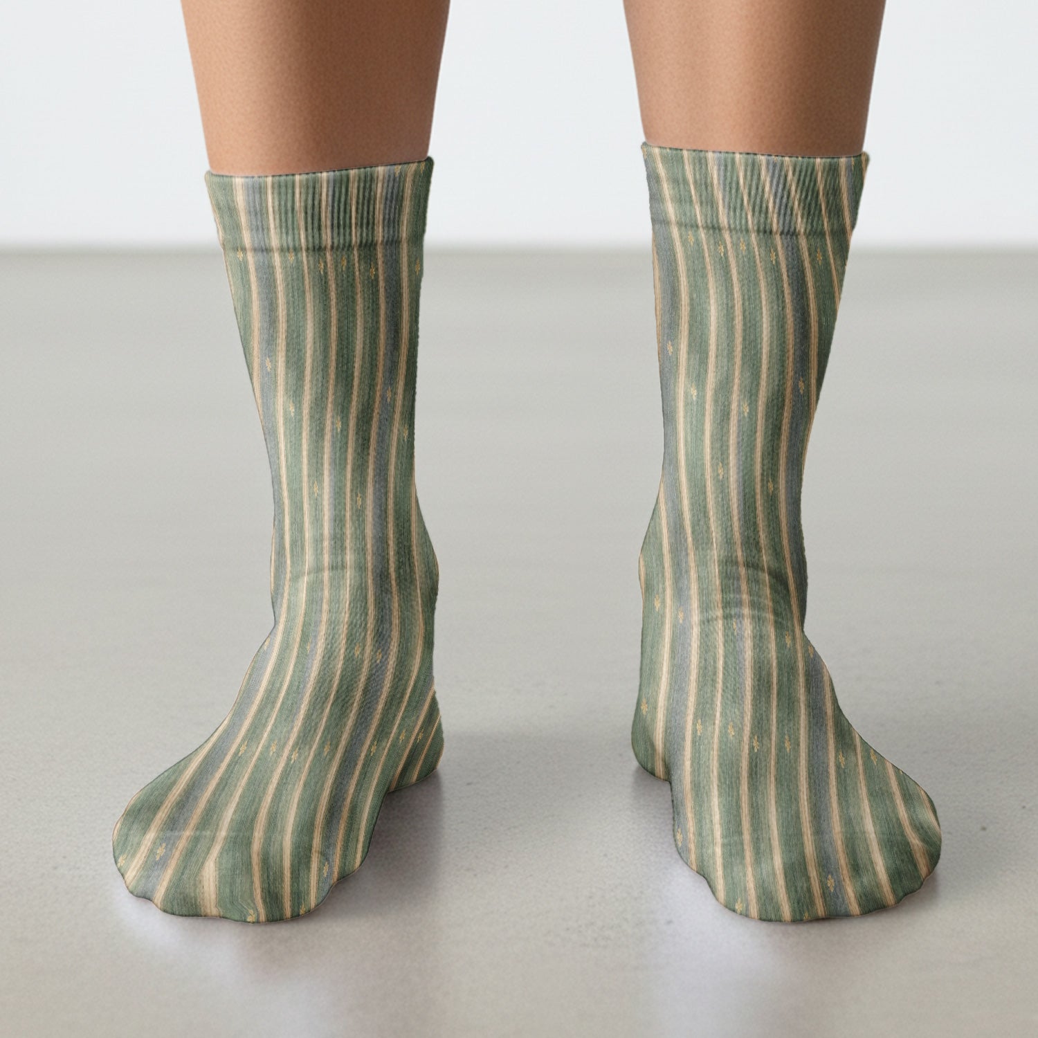 Charming Nurse Green Vertical Stripe Small Floral Pattern Nurse Socks, Socks for Nurse Doctor