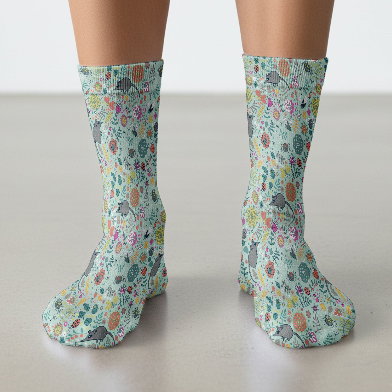 Woodland Mouse Floral Pattern Socks, Breathable Fabrics Medical Uniform