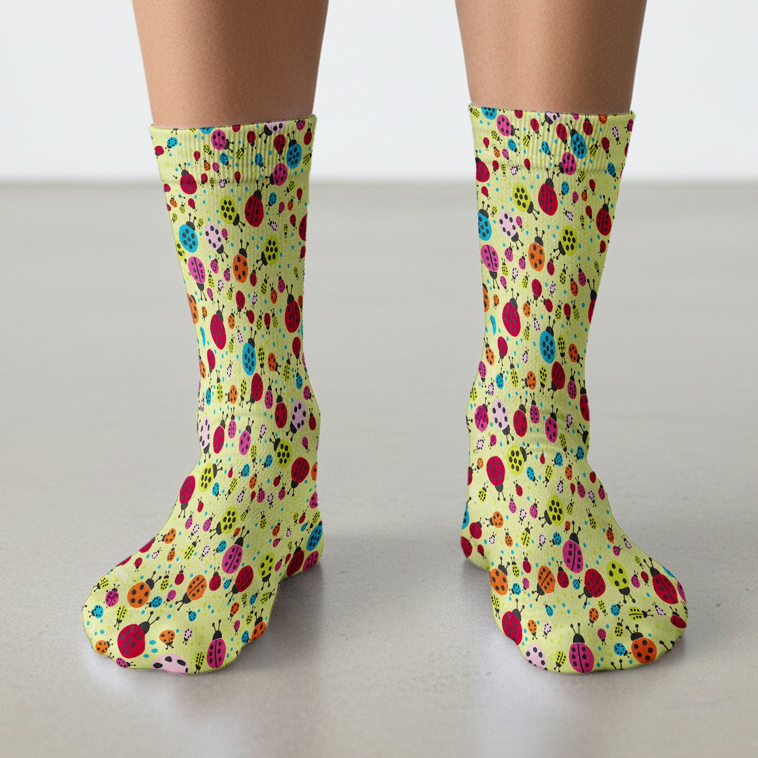 Colorful Ladybug Garden Pattern Socks, Adult Socks for Men and Women