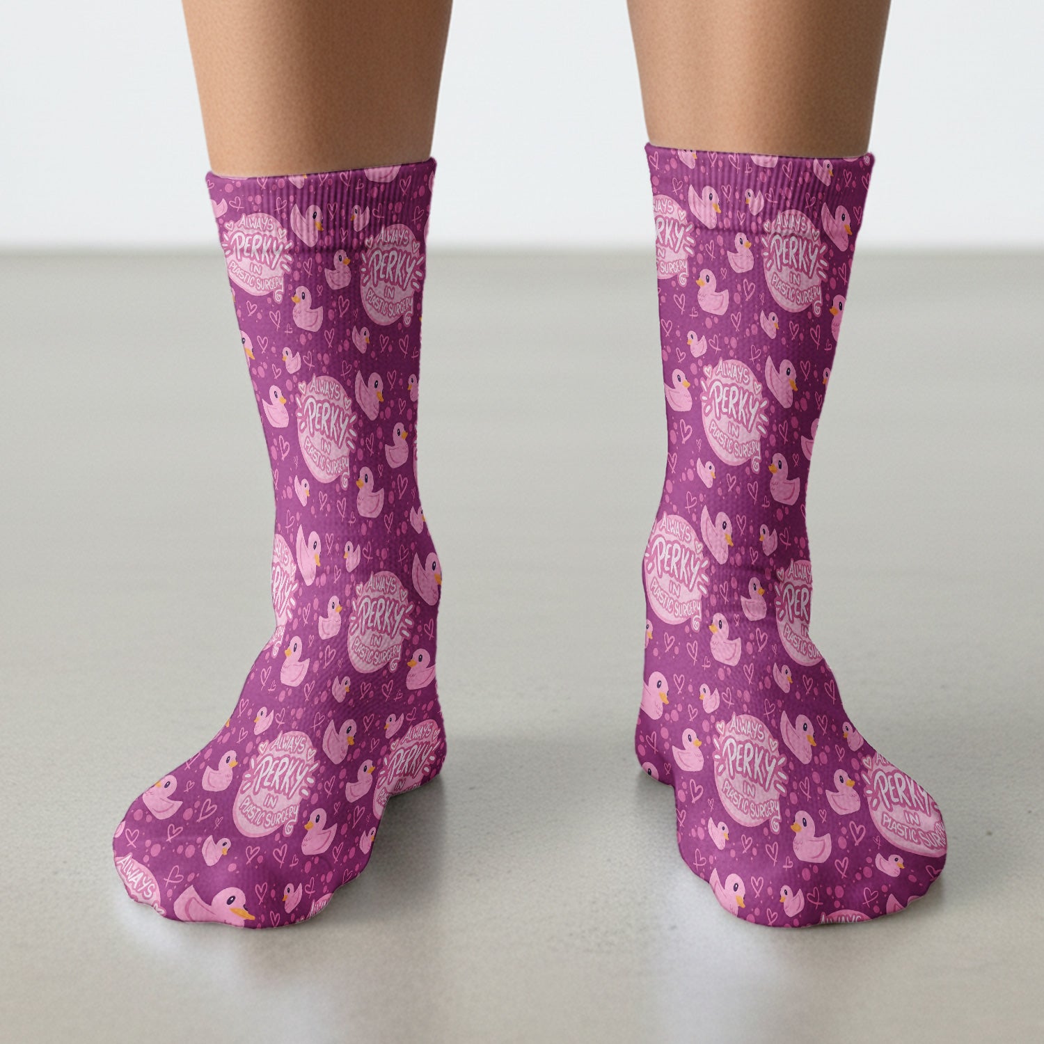 Always Perky Plastic Surgery Duck Pattern Print Socks, Adult Socks for Men and Women